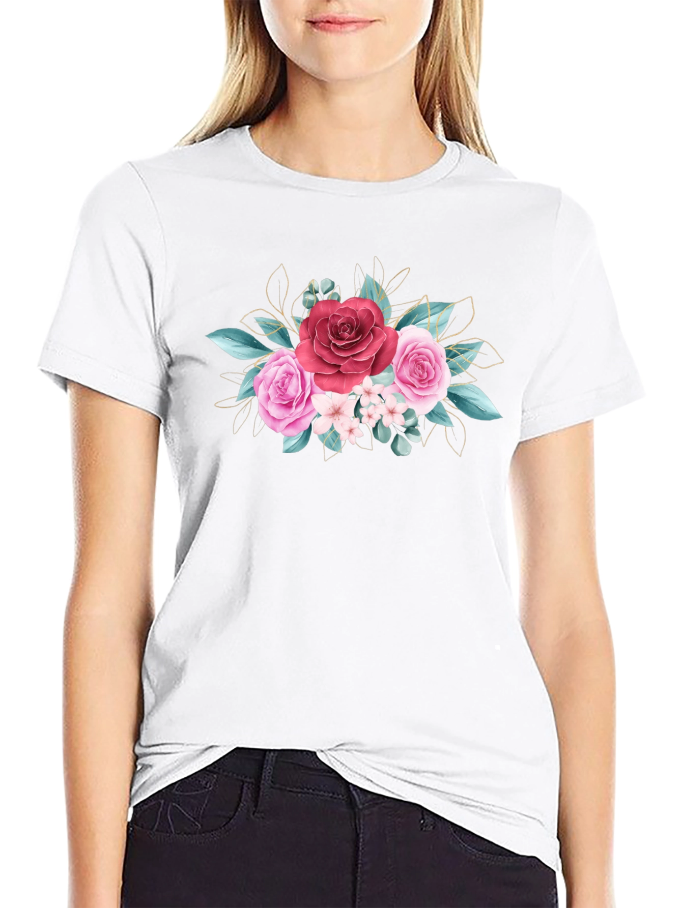Floral Rose Graphic Tee - Stylish Black T-Shirt