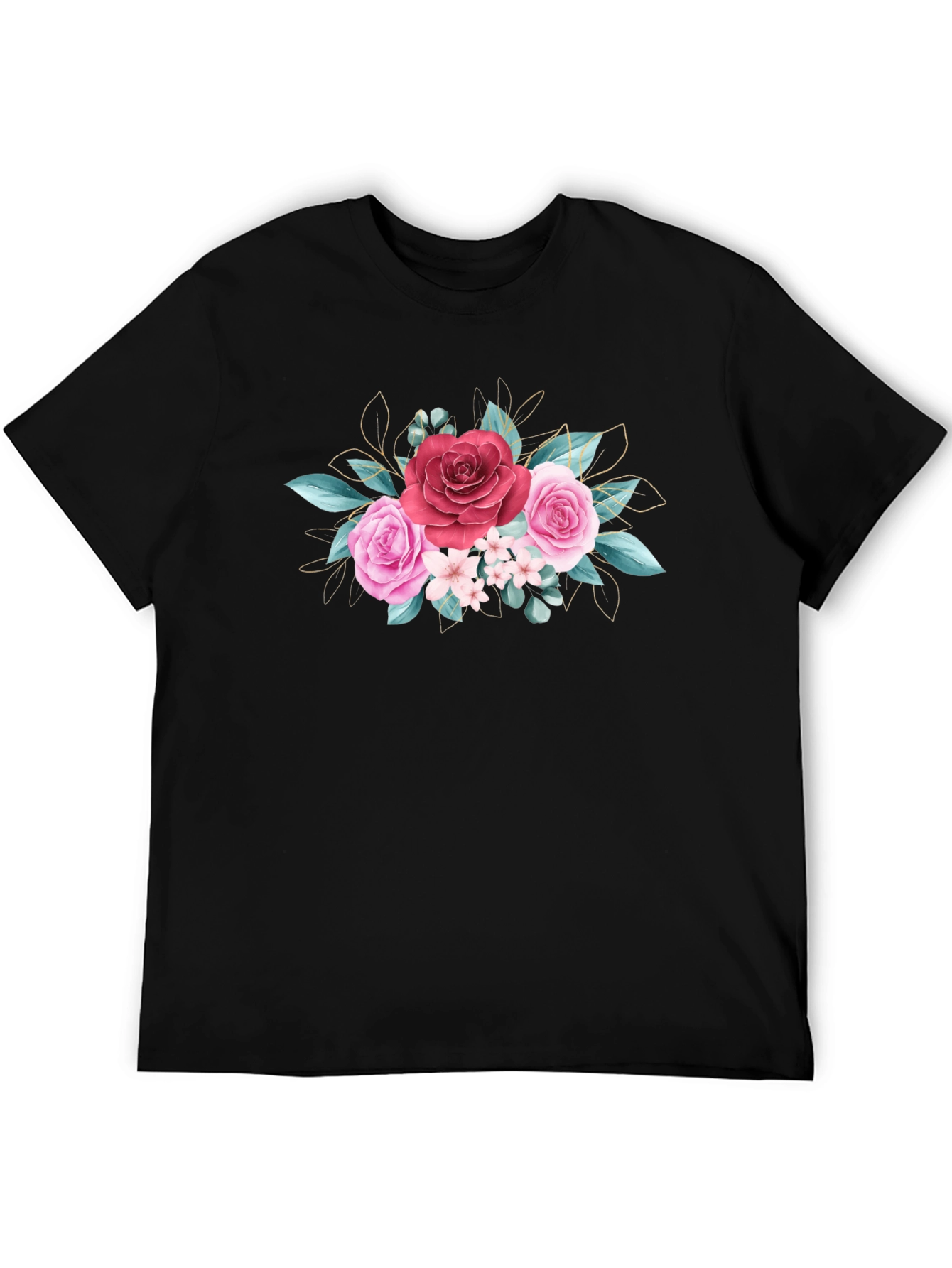 Floral Rose Graphic Tee - Stylish Black T-Shirt