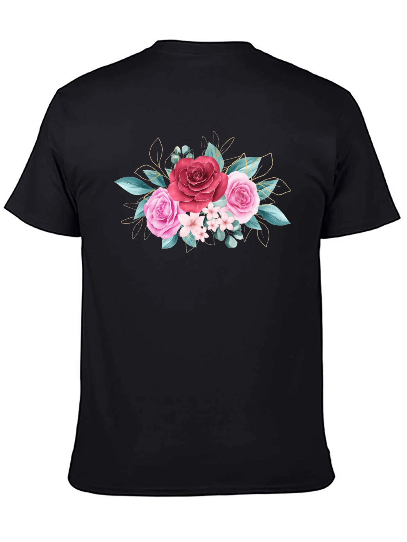 Floral Rose Graphic Tee - Stylish Black T-Shirt