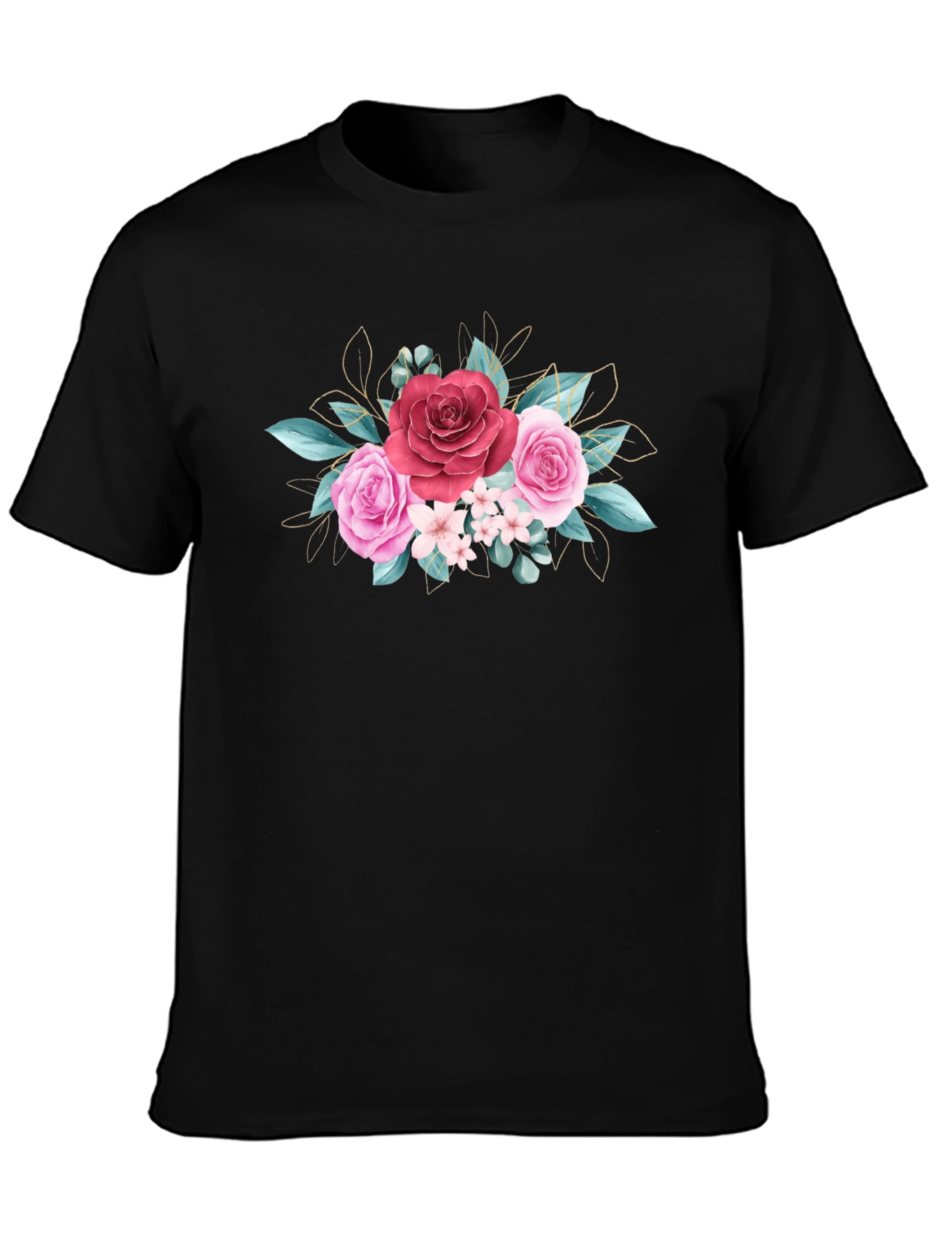 Floral Rose Graphic Tee - Stylish Black T-Shirt