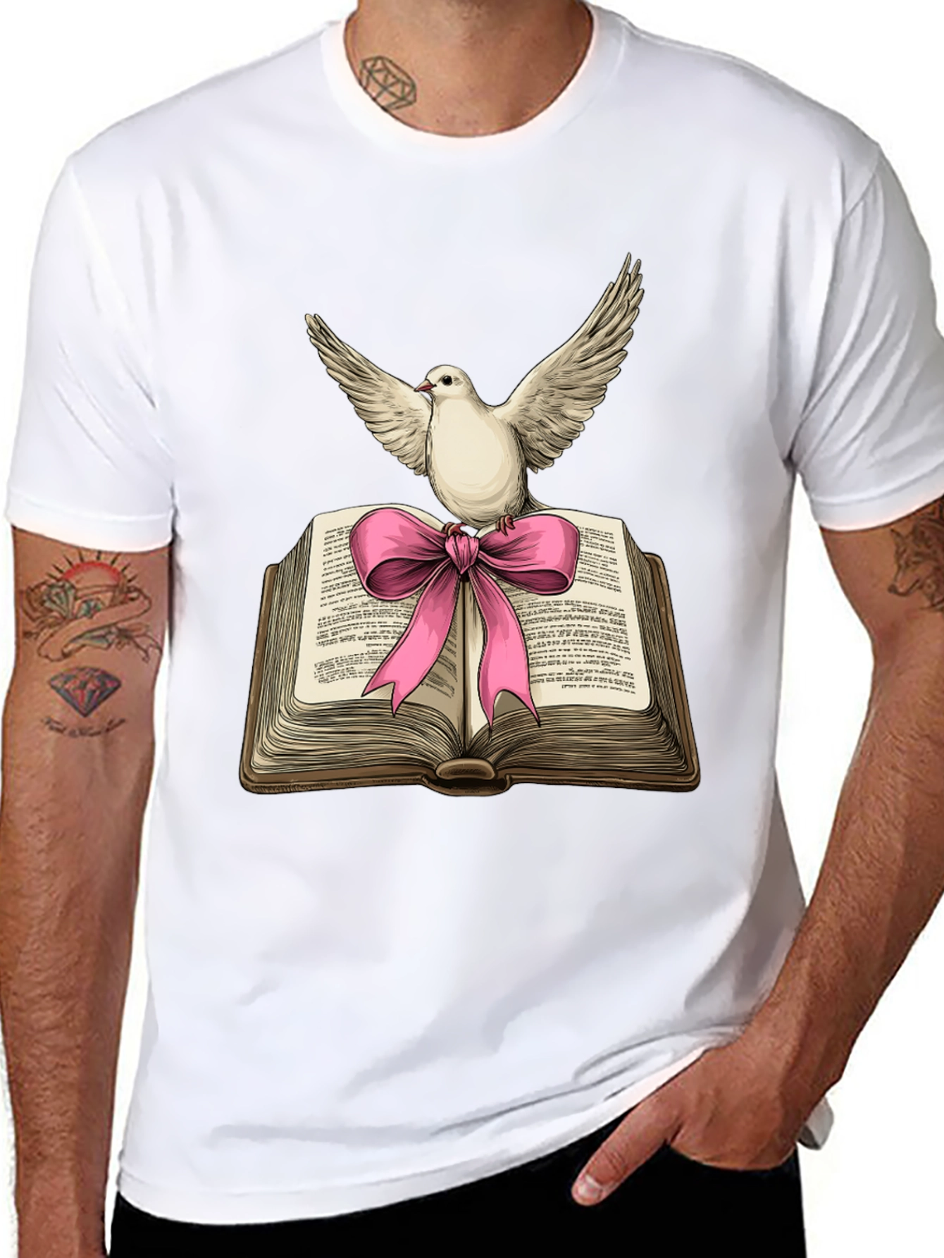 Dove on Book T-Shirt - Peace & Knowledge