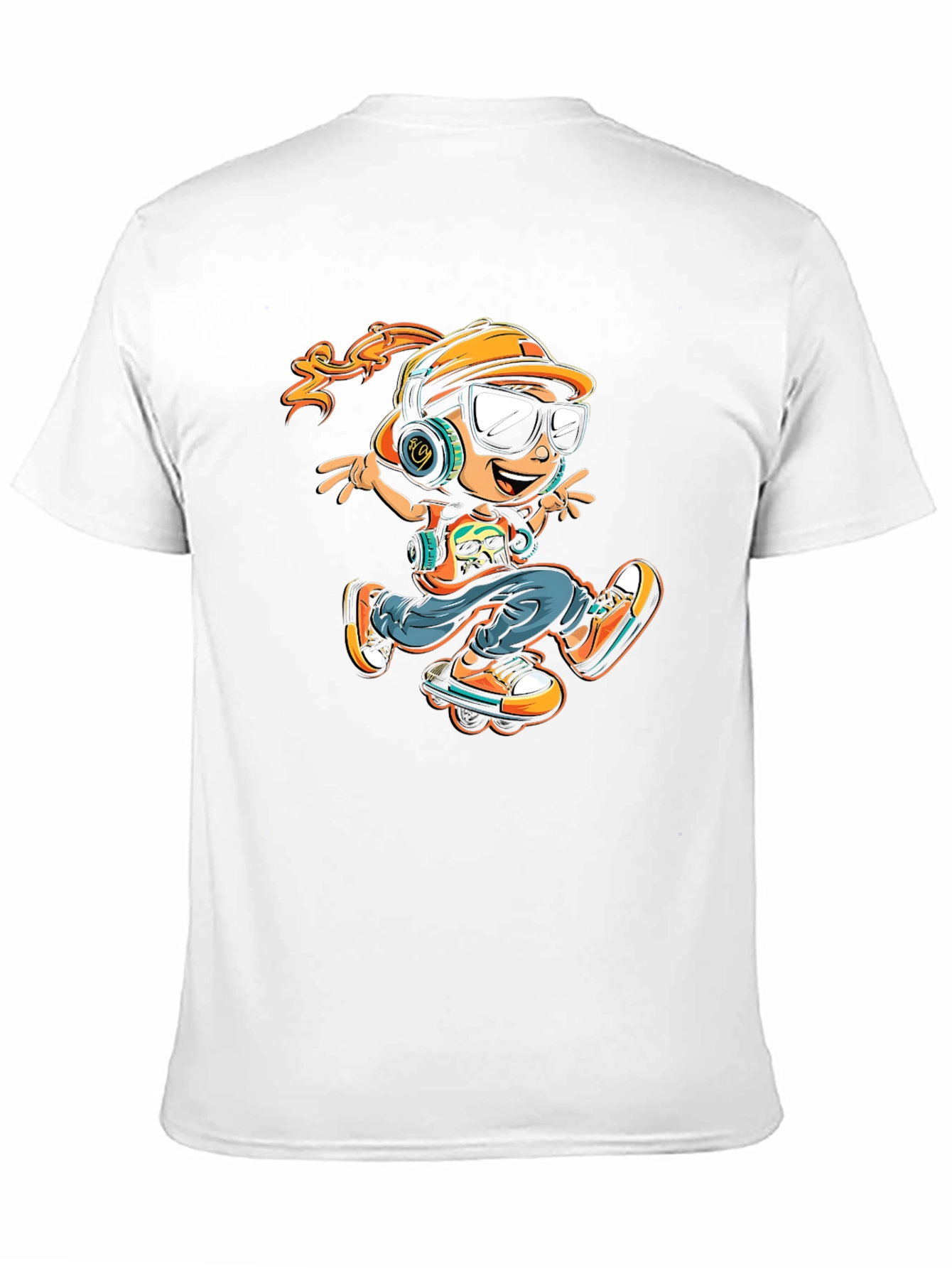 Cool Cartoon Skater Graphic Tee - Black Cotton Shirt
