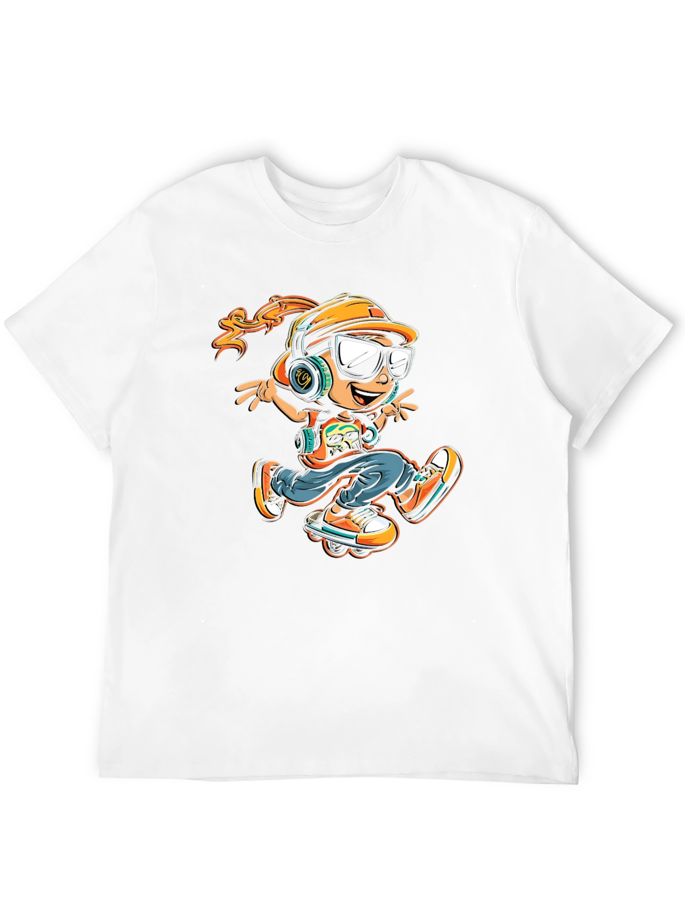 Cool Cartoon Skater Graphic Tee - Black Cotton Shirt