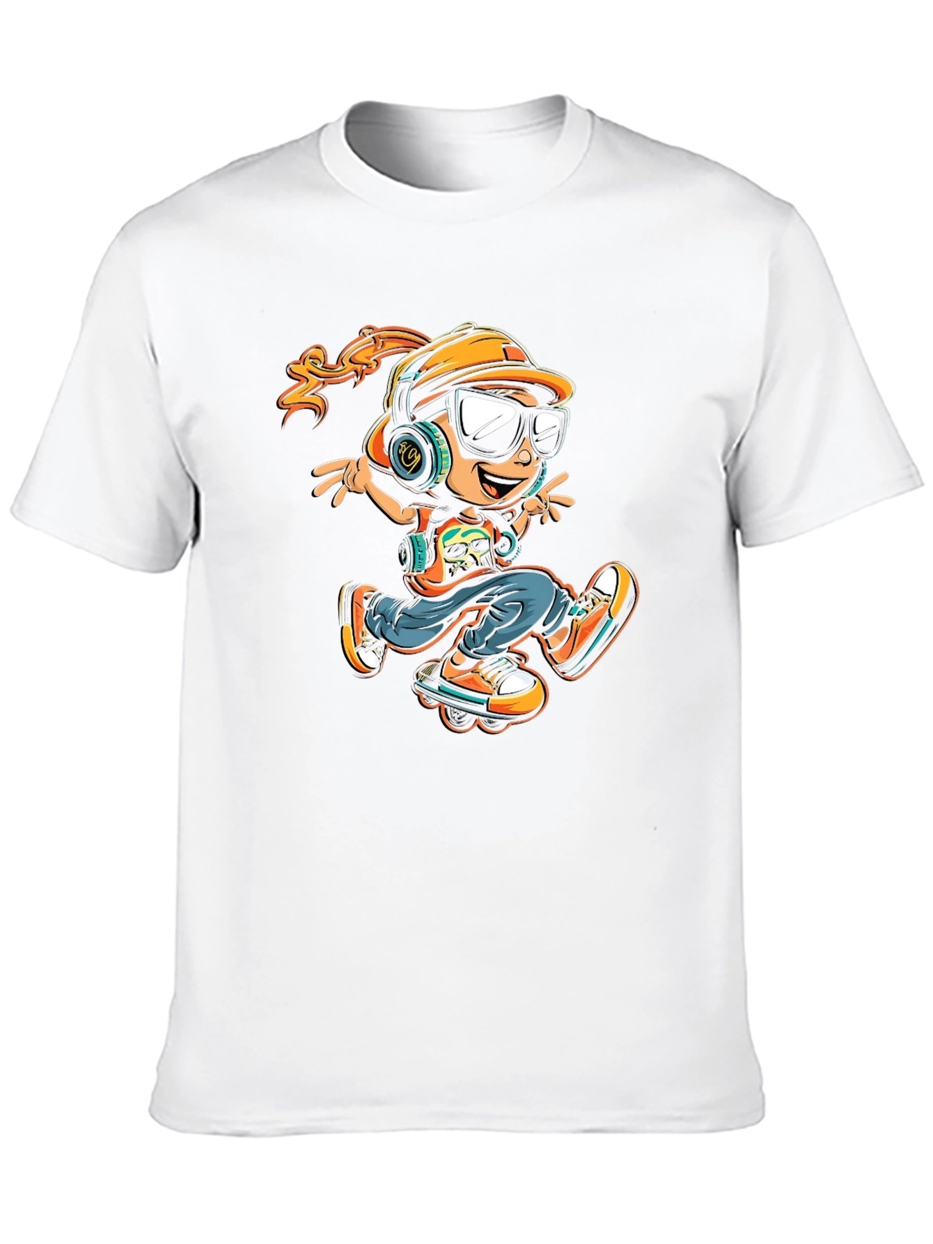 Cool Cartoon Skater Graphic Tee - Black Cotton Shirt