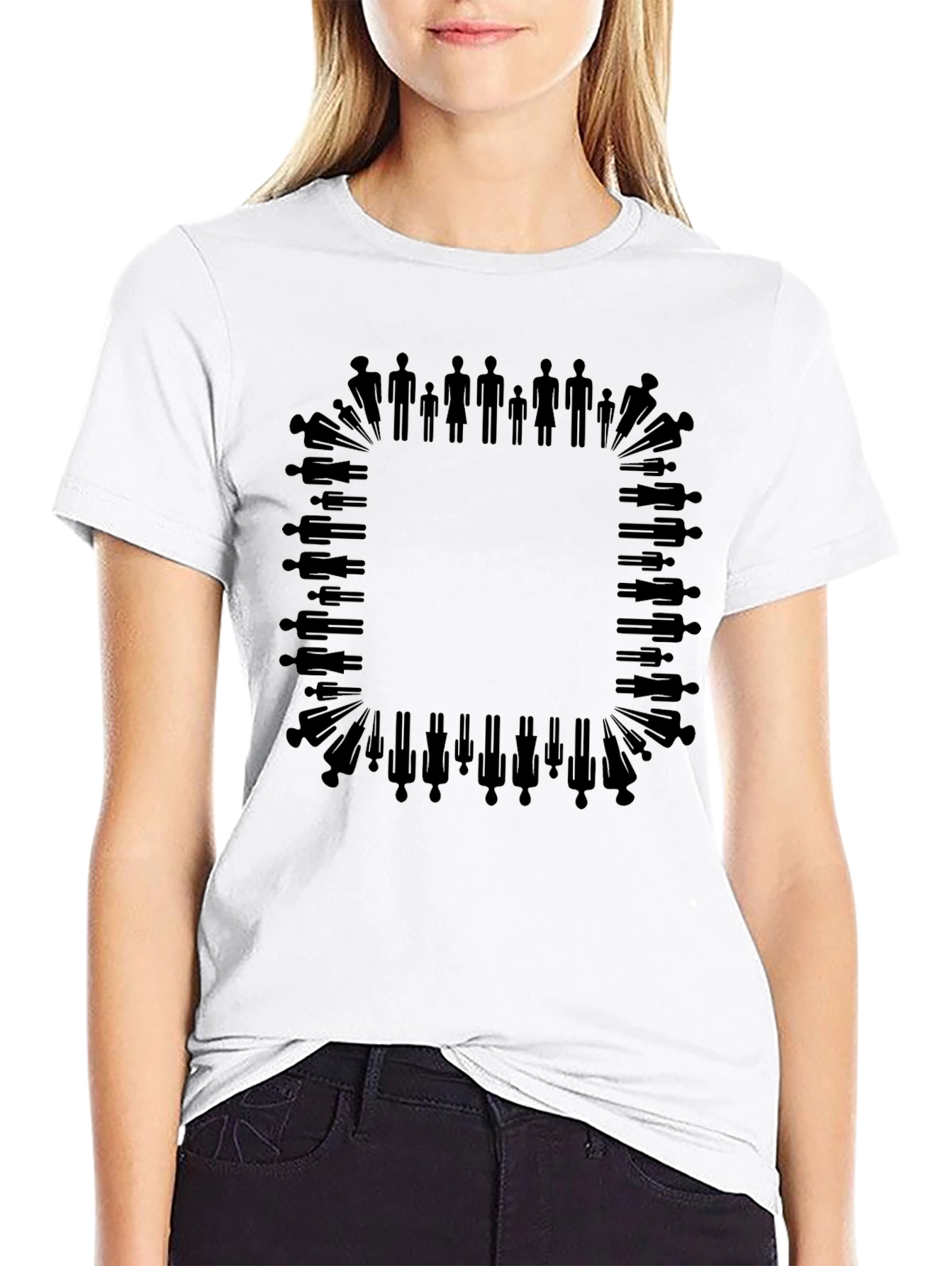 Silhouette People Border Black T-Shirt