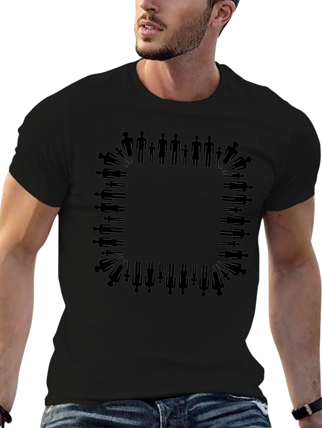 Silhouette People Border Black T-Shirt