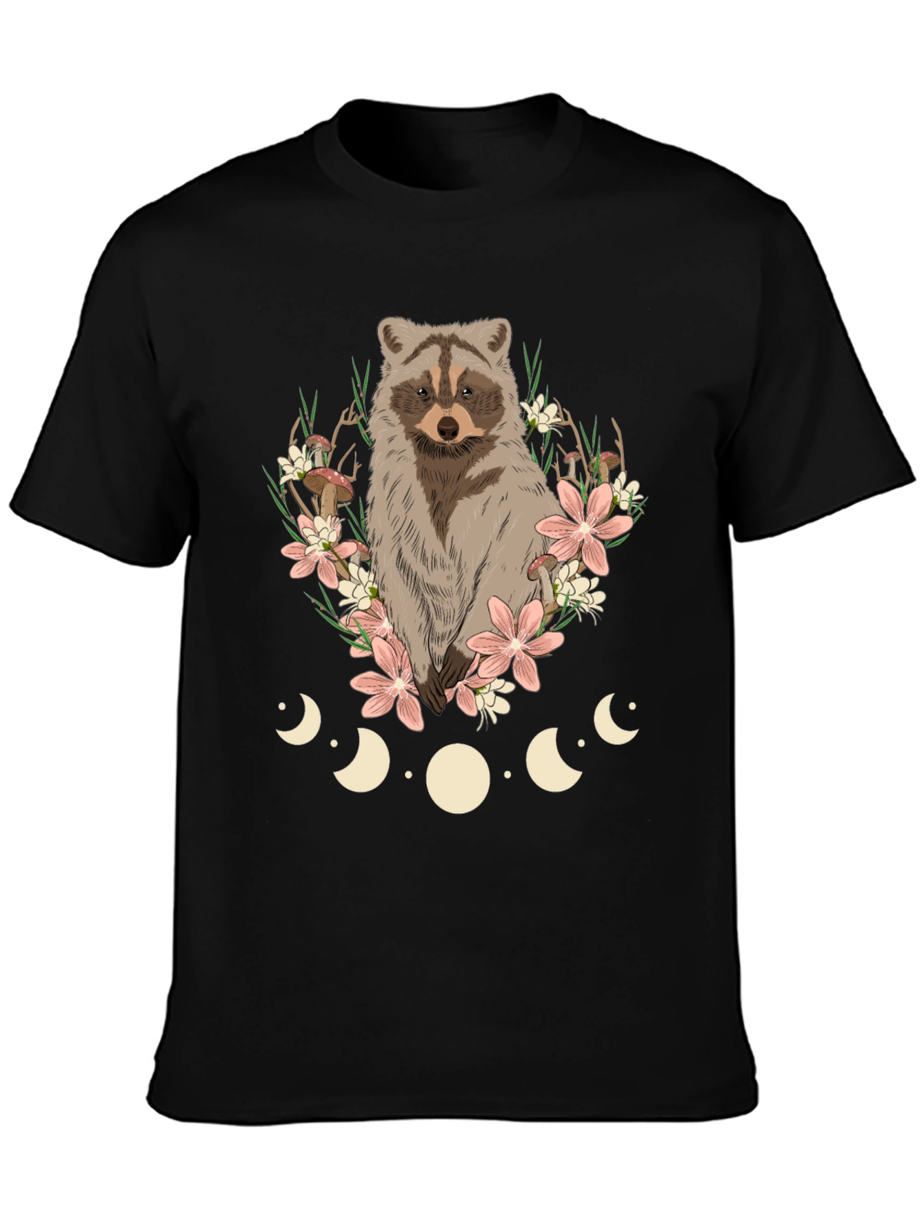 Raccoon Floral Moon Phase Graphic Tee
