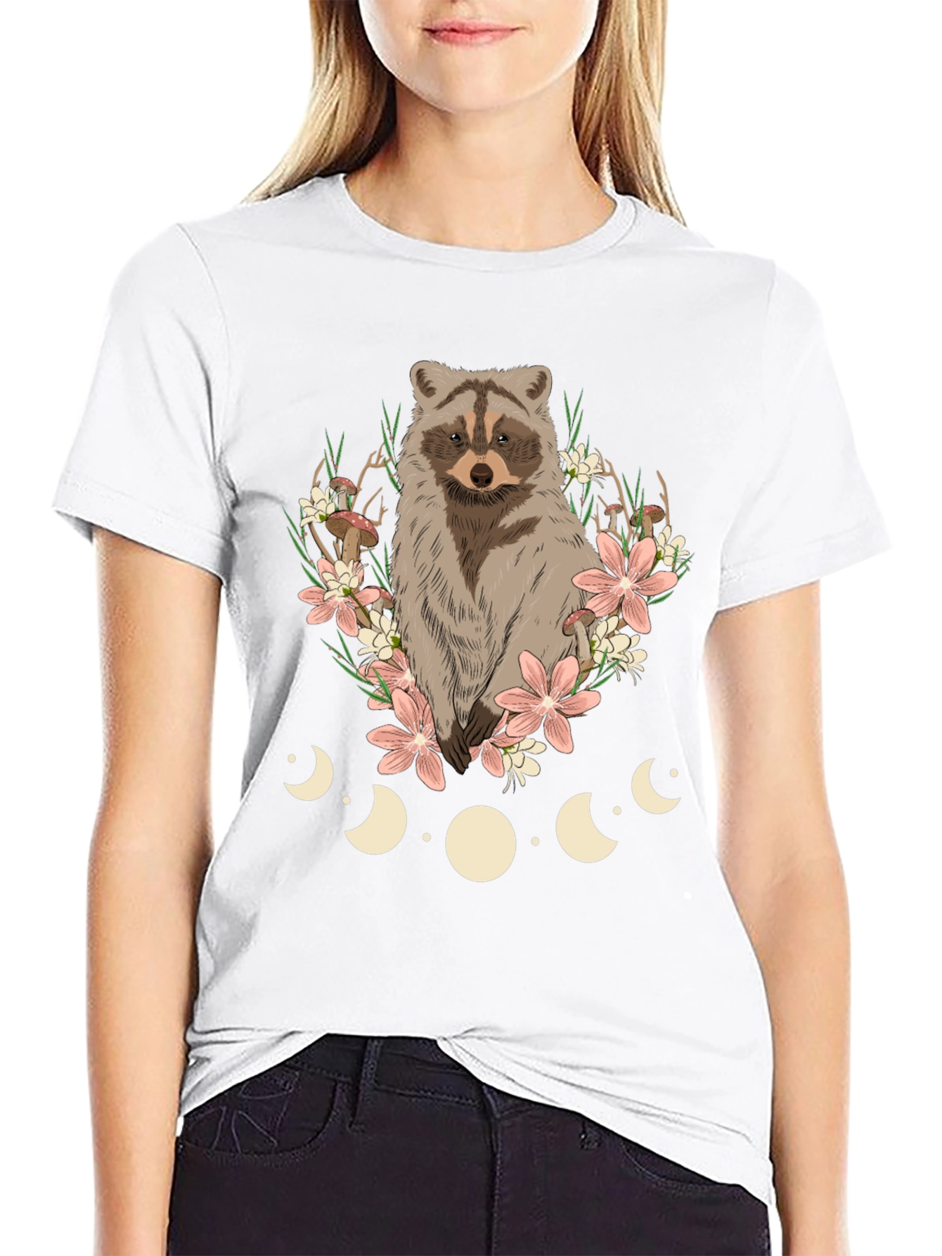 Raccoon Floral Moon Phase Graphic Tee