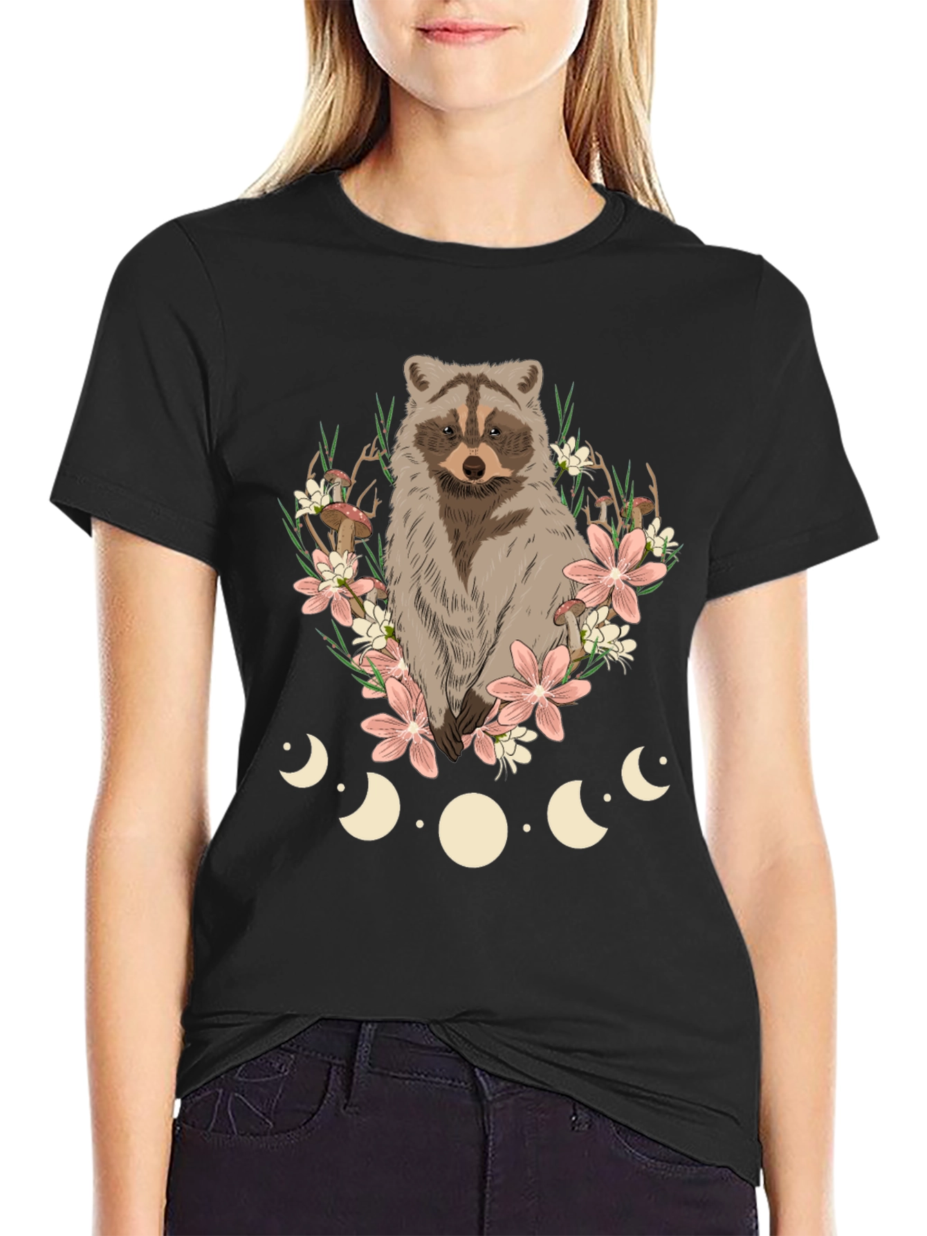 Raccoon Floral Moon Phase Graphic Tee