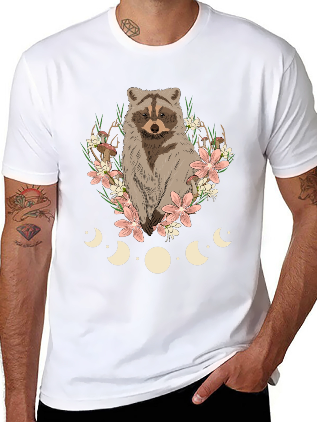 Raccoon Floral Moon Phase Graphic Tee