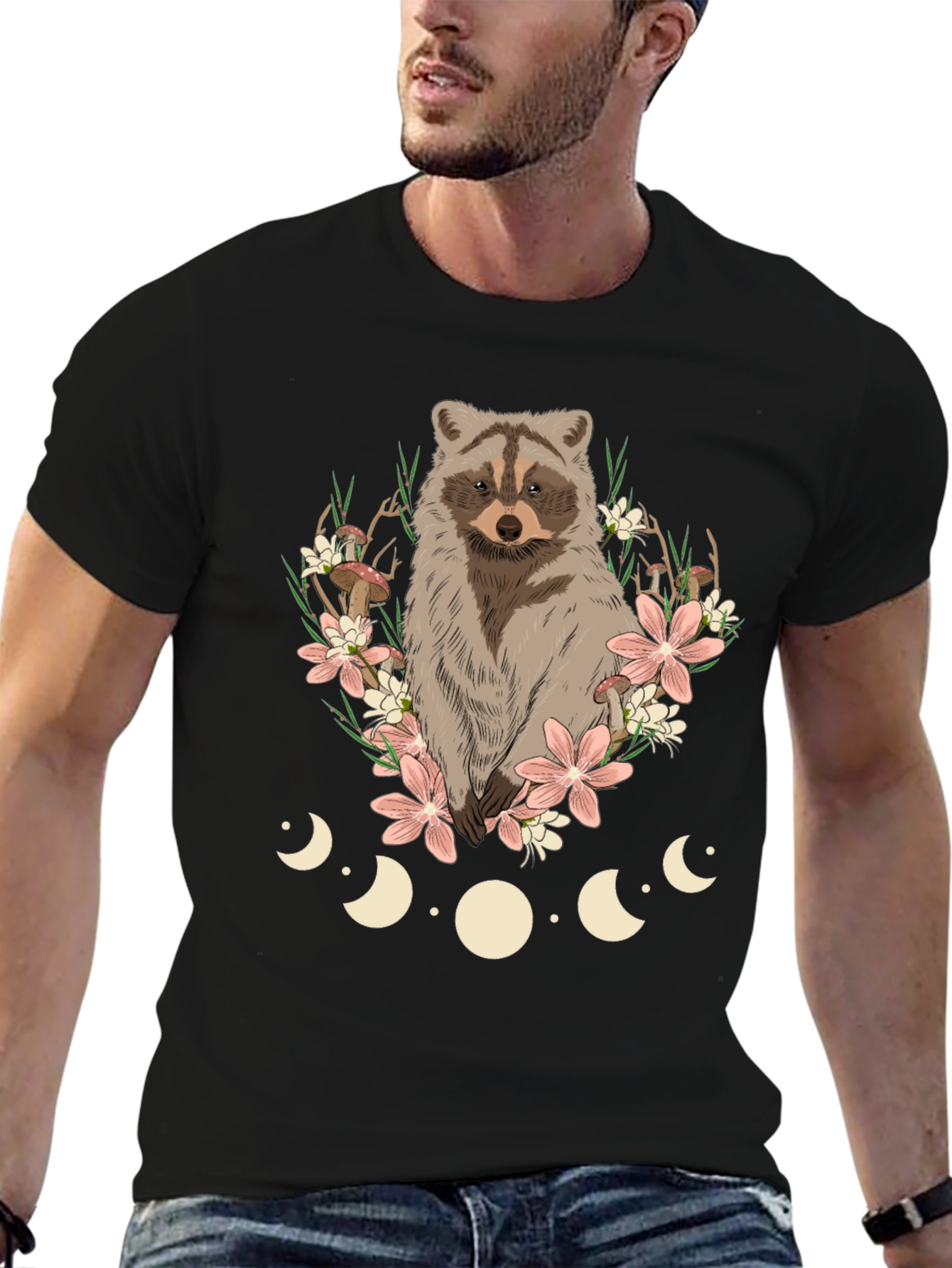 Raccoon Floral Moon Phase Graphic Tee