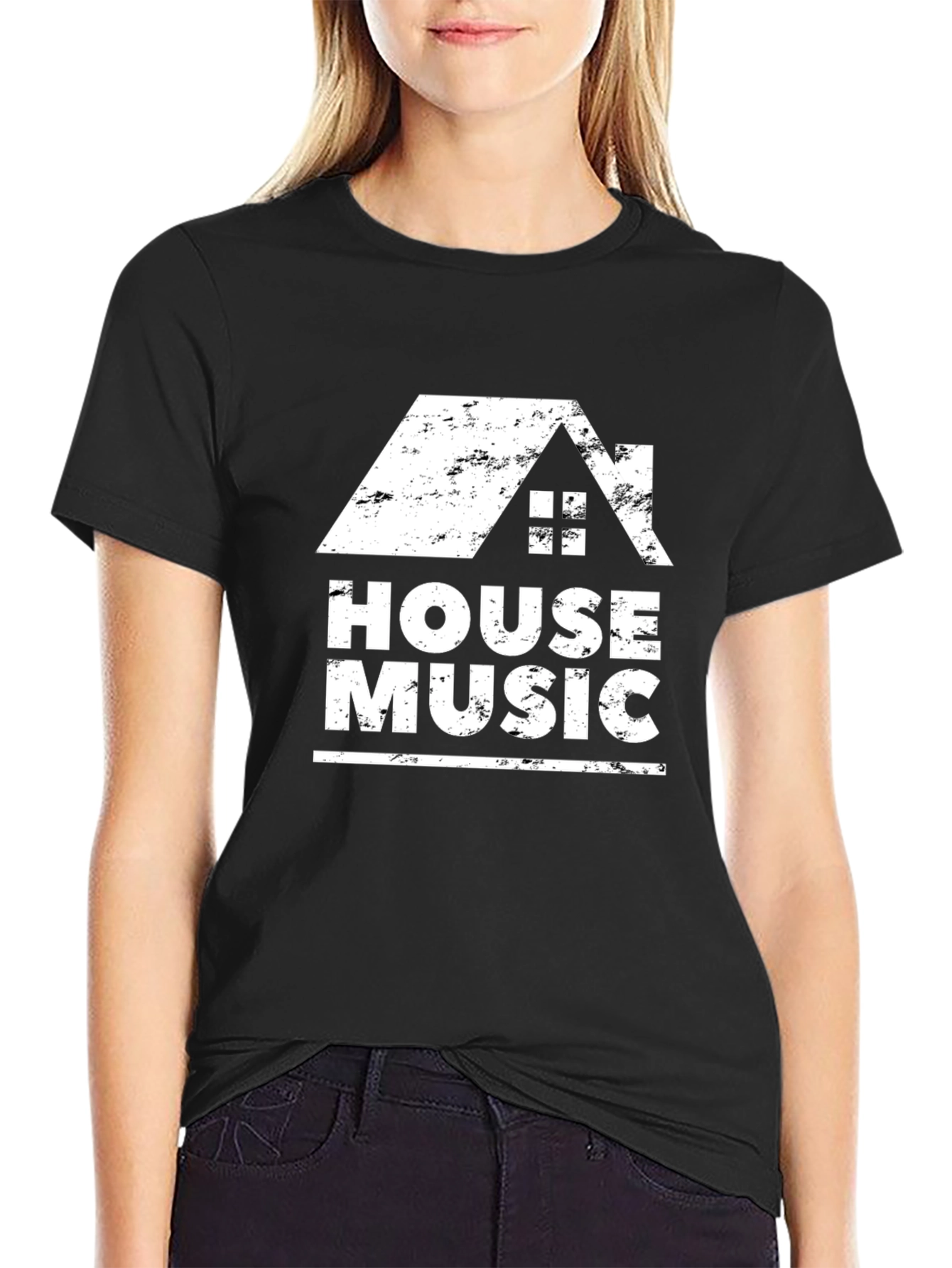 House Music Graphic Tee - Trendy Black T-Shirt