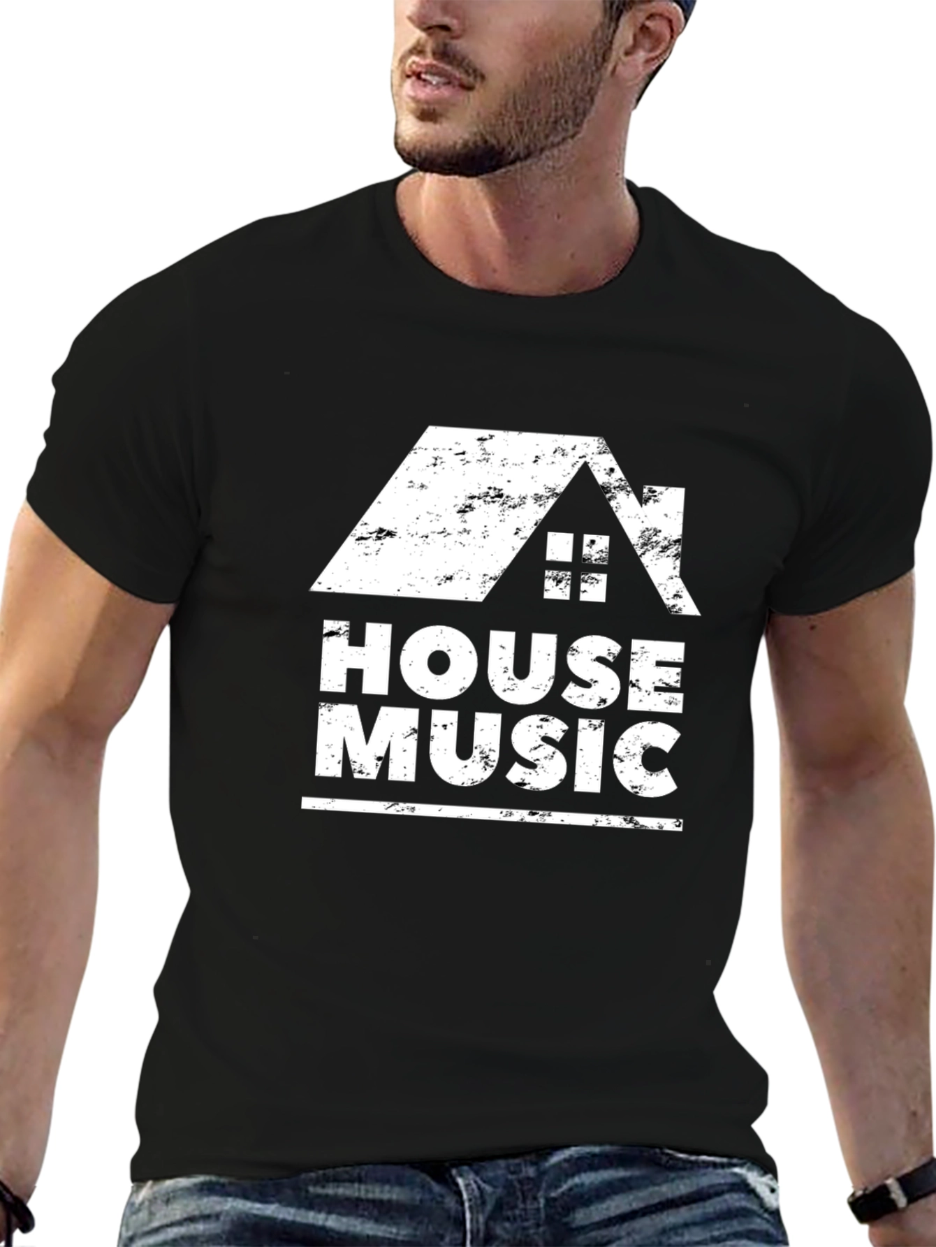 House Music Graphic Tee - Trendy Black T-Shirt