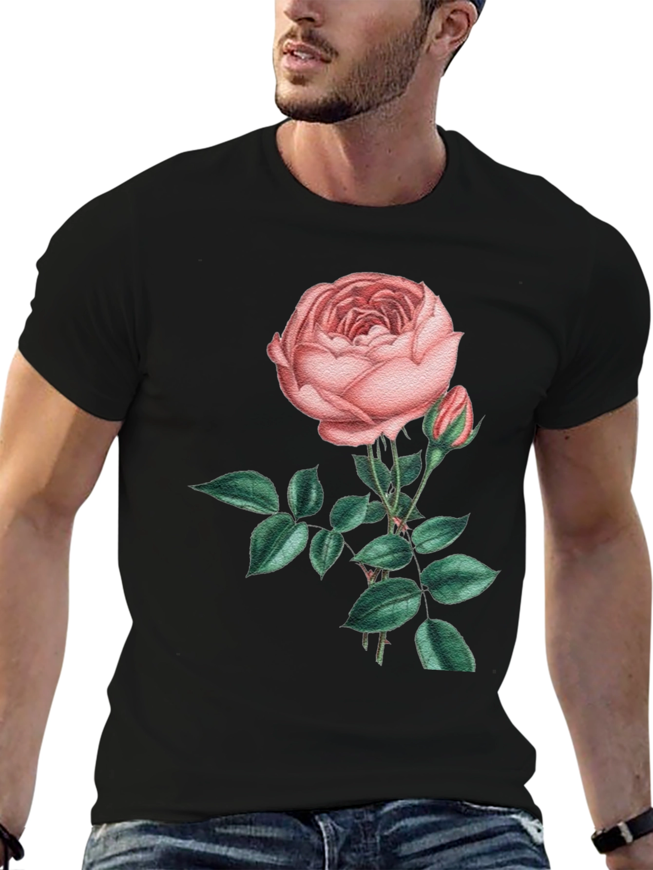 Floral Rose Graphic Black T-Shirt