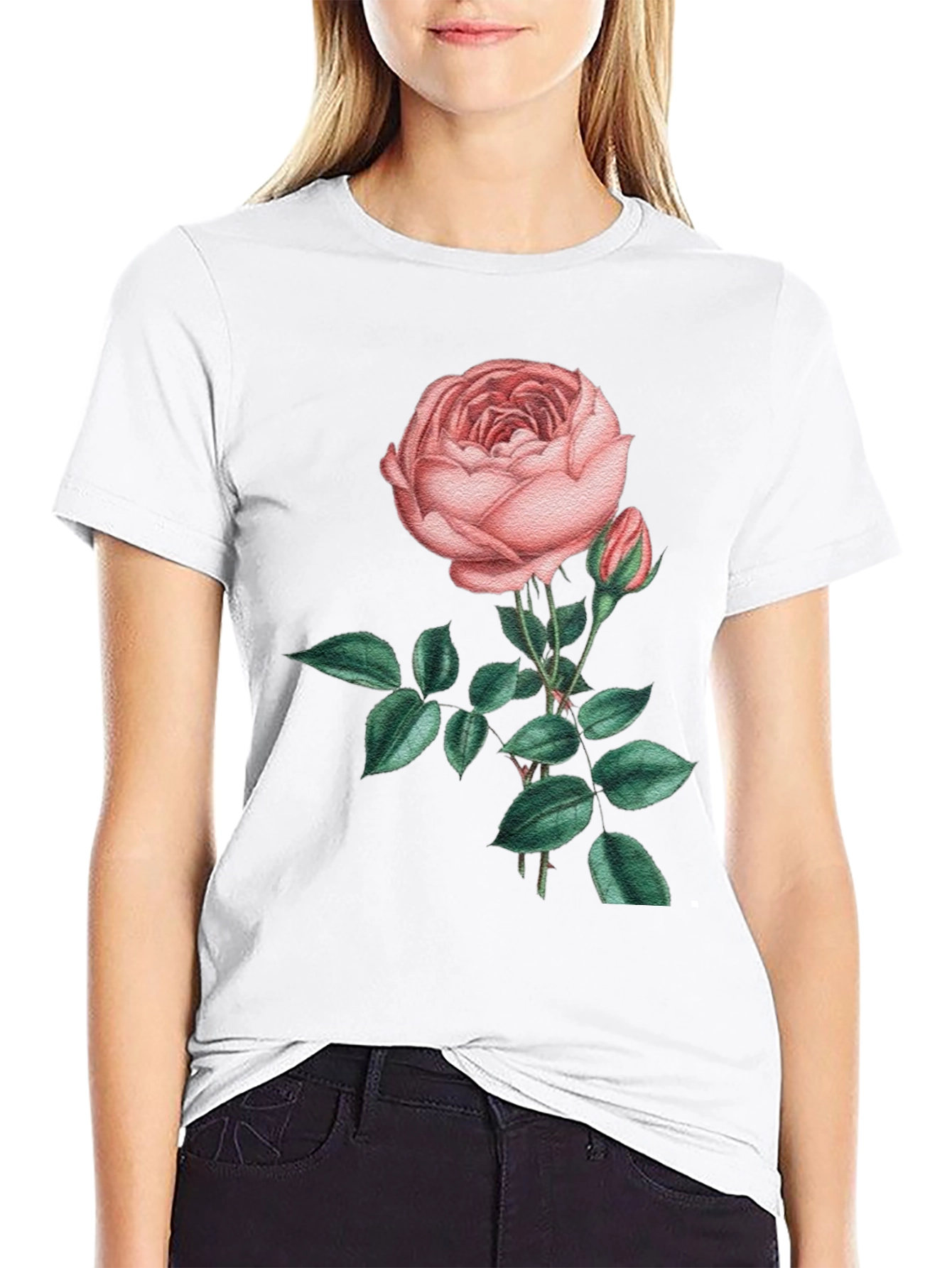 Floral Rose Graphic Black T-Shirt