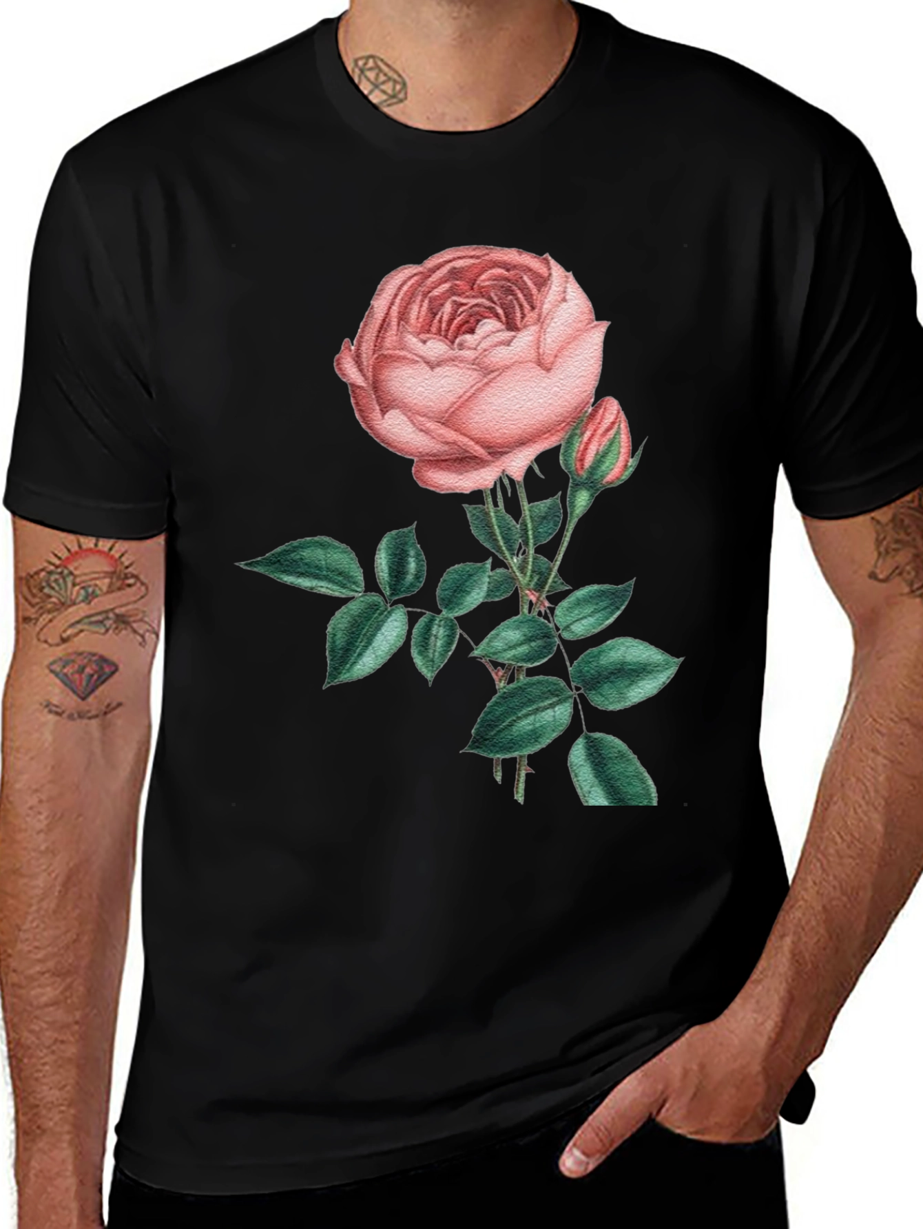 Floral Rose Graphic Black T-Shirt
