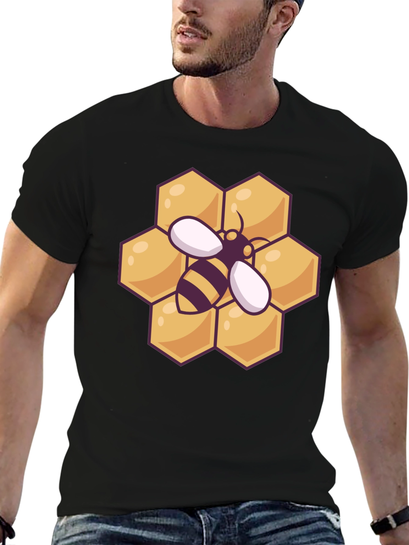 Honeycomb Bee Graphic Tee - Black