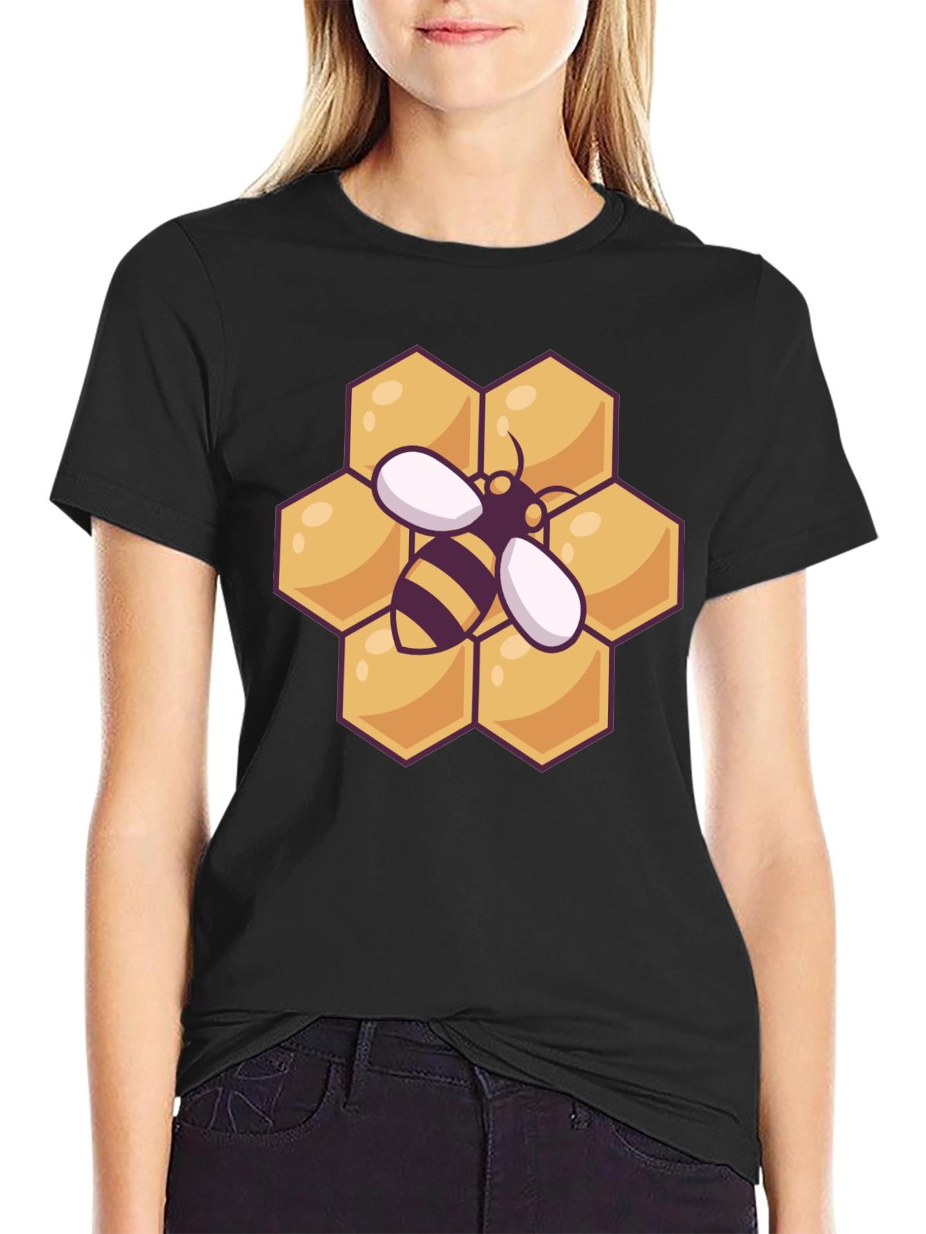 Honeycomb Bee Graphic Tee - Black