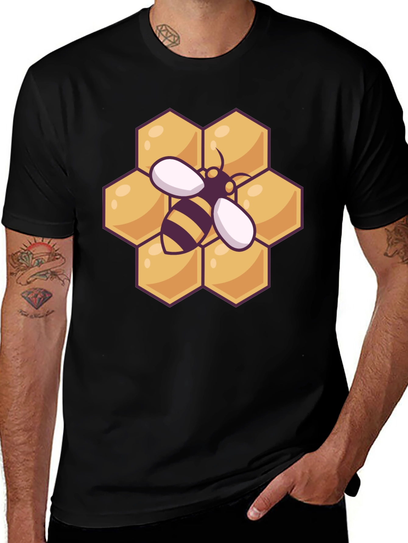Honeycomb Bee Graphic Tee - Black