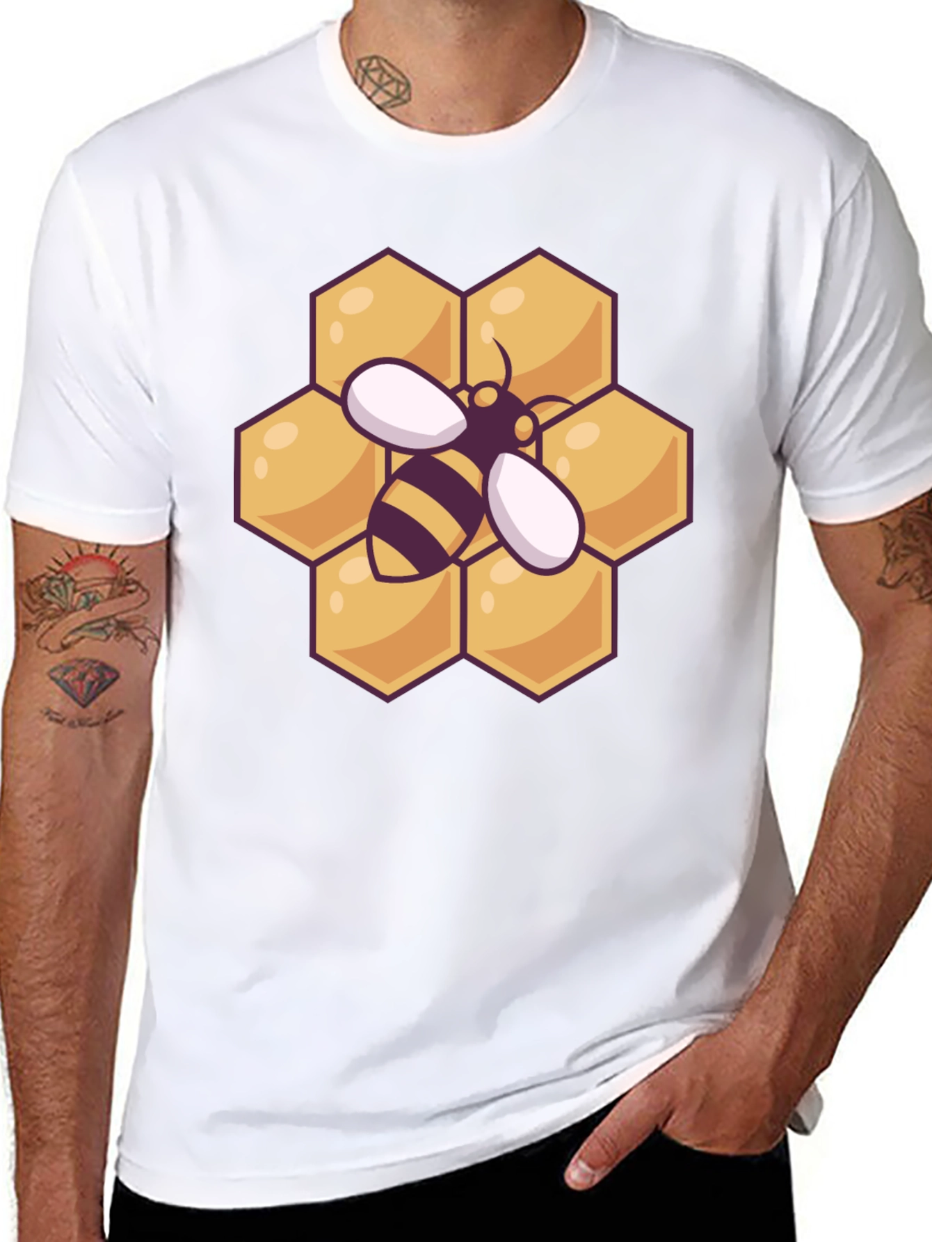 Honeycomb Bee Graphic Tee - Black