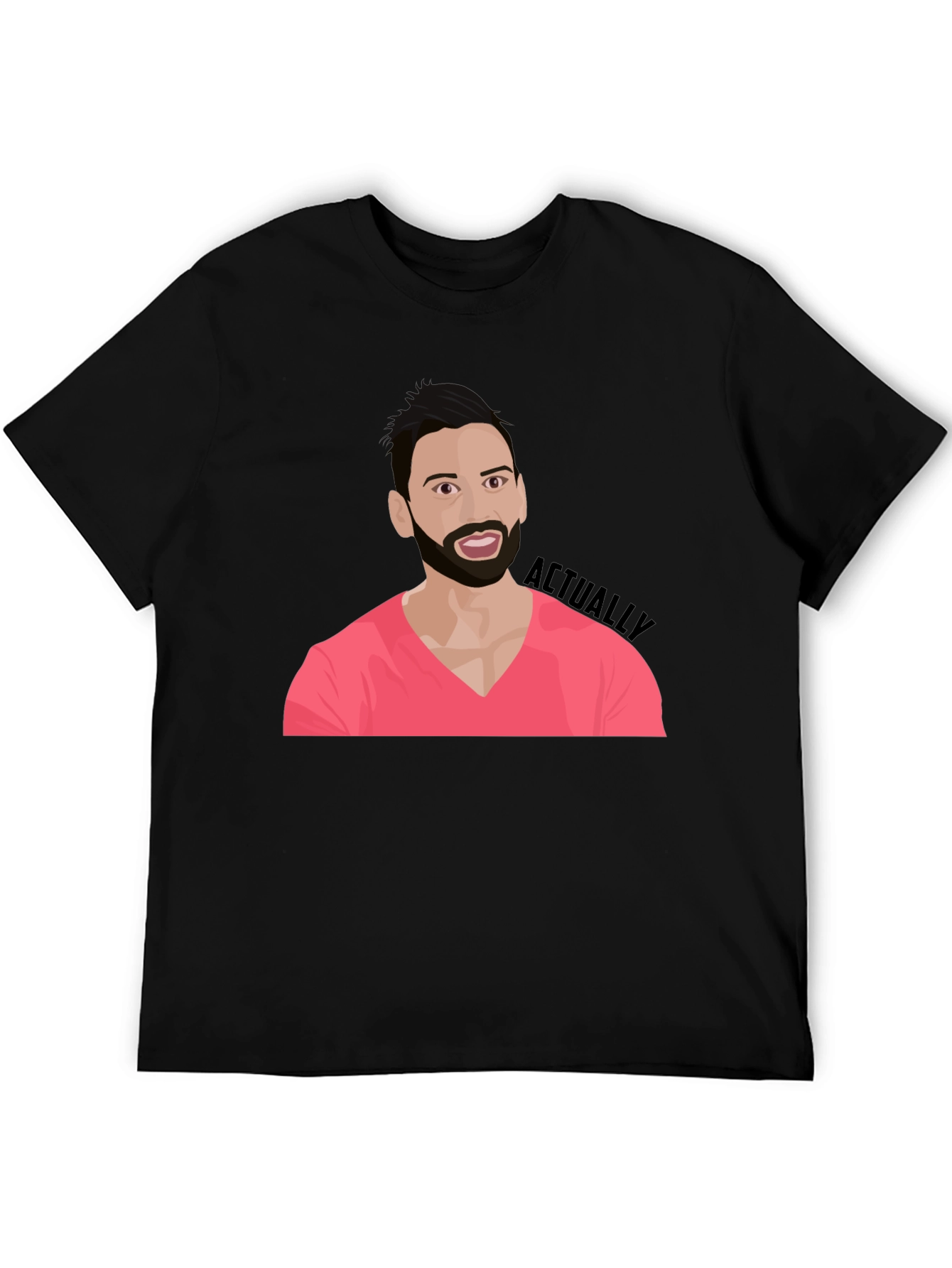 Cartoon Man with Beard Graphic Tee - Black