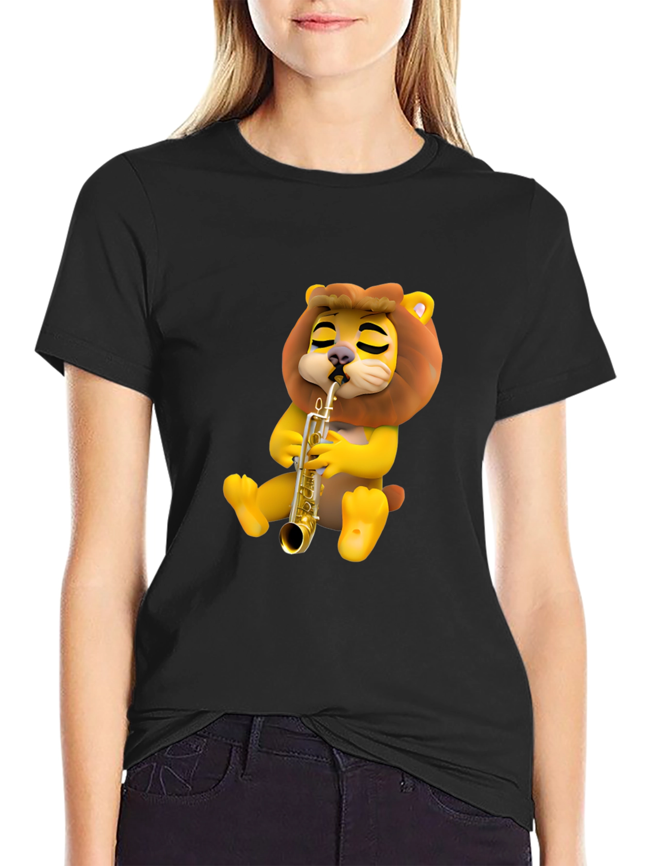 Cartoon Lion Saxophone T-Shirt