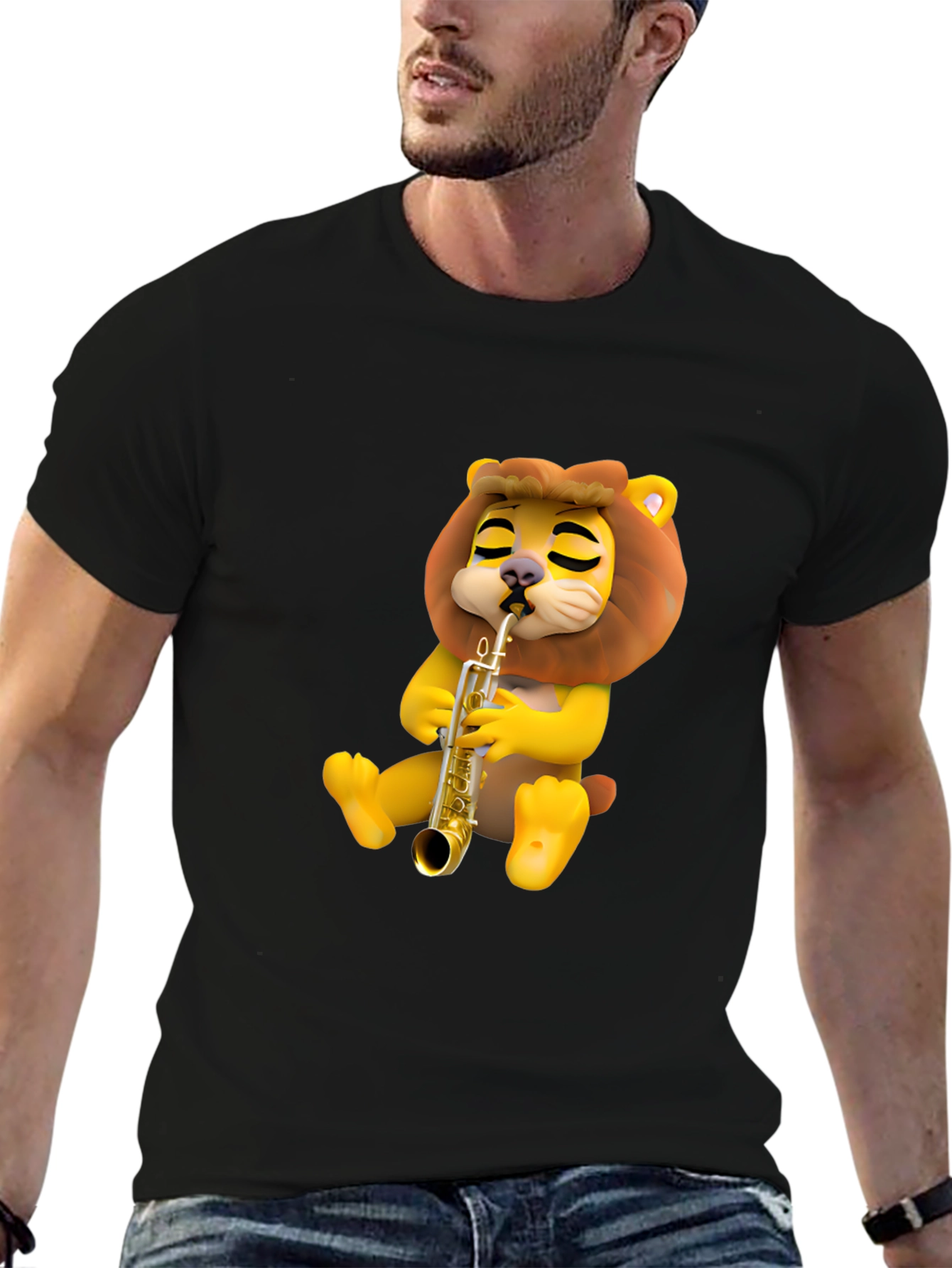 Cartoon Lion Saxophone T-Shirt