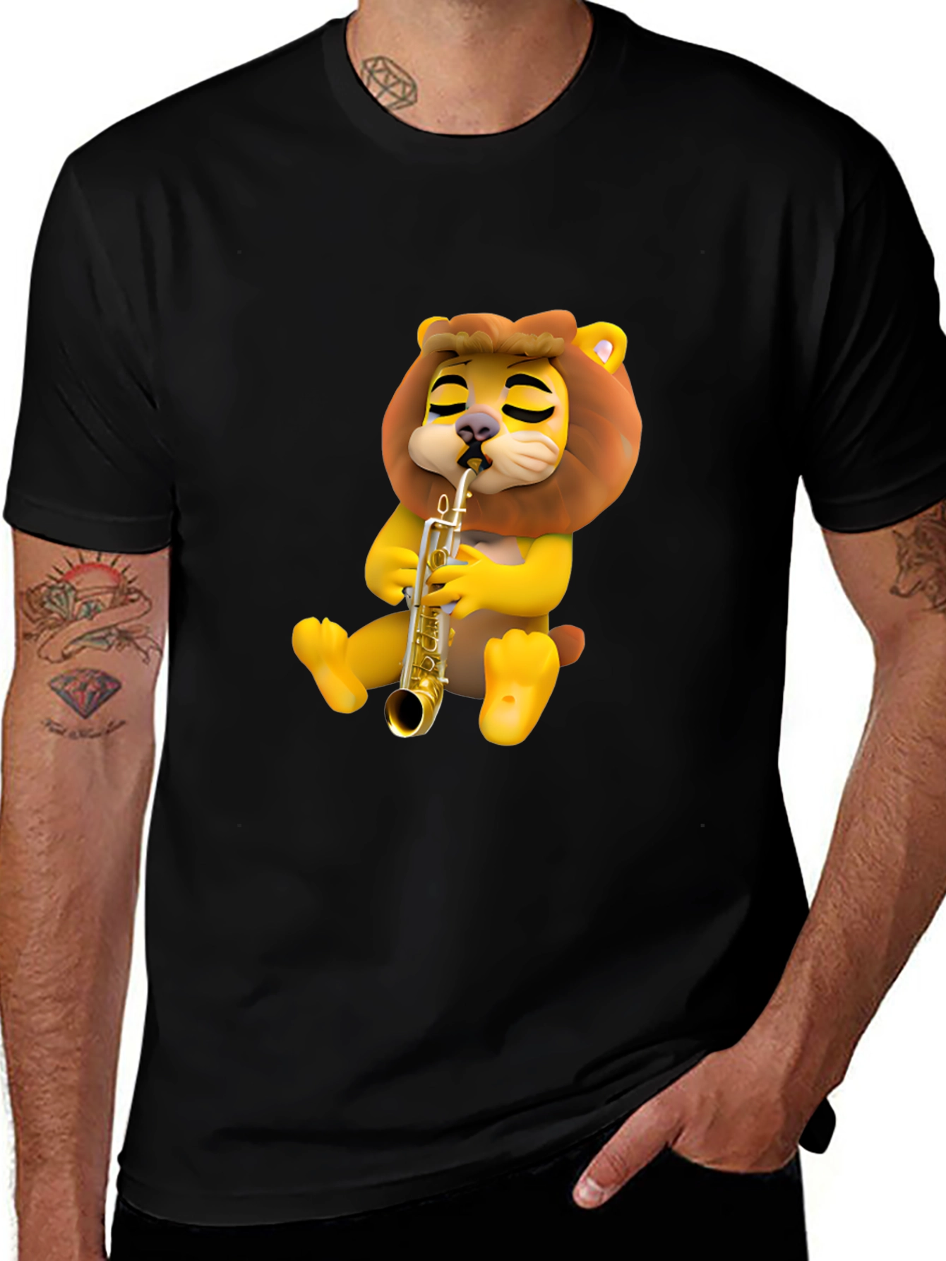 Cartoon Lion Saxophone T-Shirt