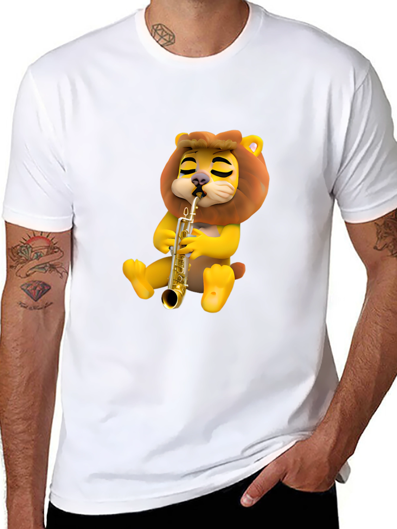 Cartoon Lion Saxophone T-Shirt