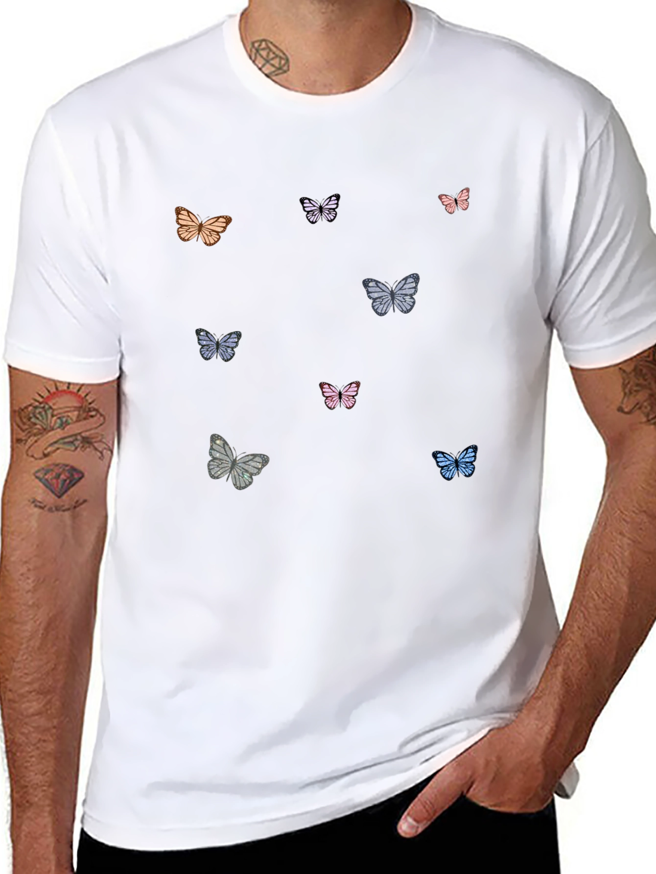 Butterfly Print Black T-Shirt