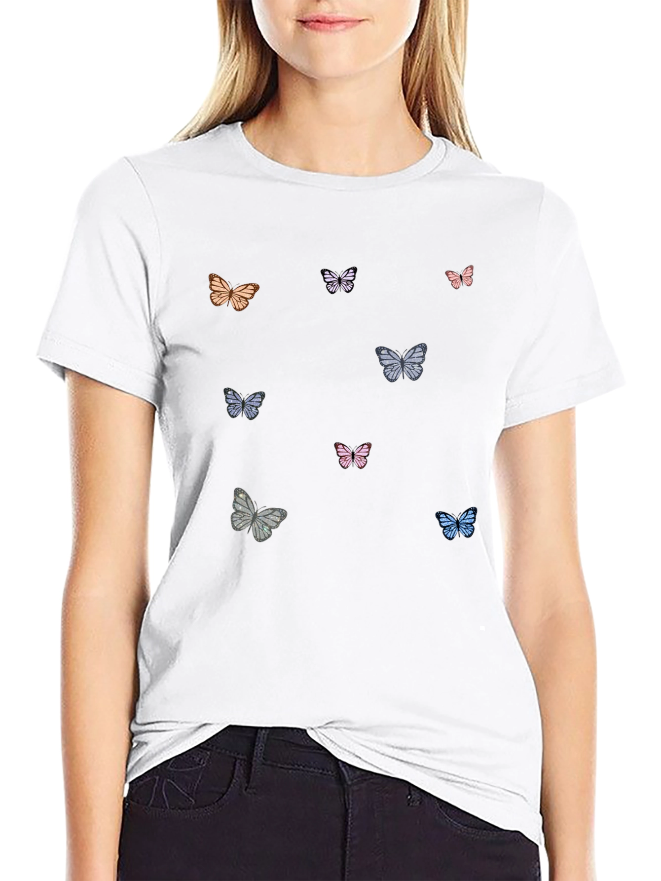 Butterfly Print Black T-Shirt