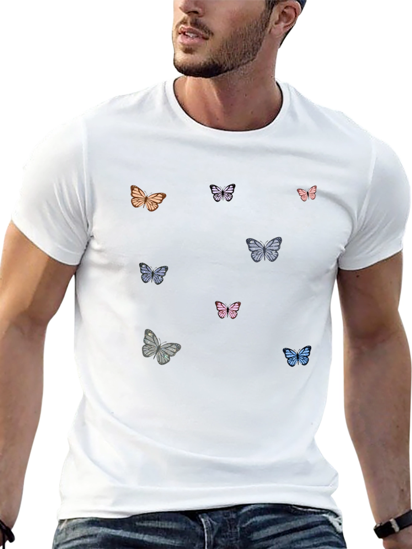 Butterfly Print Black T-Shirt
