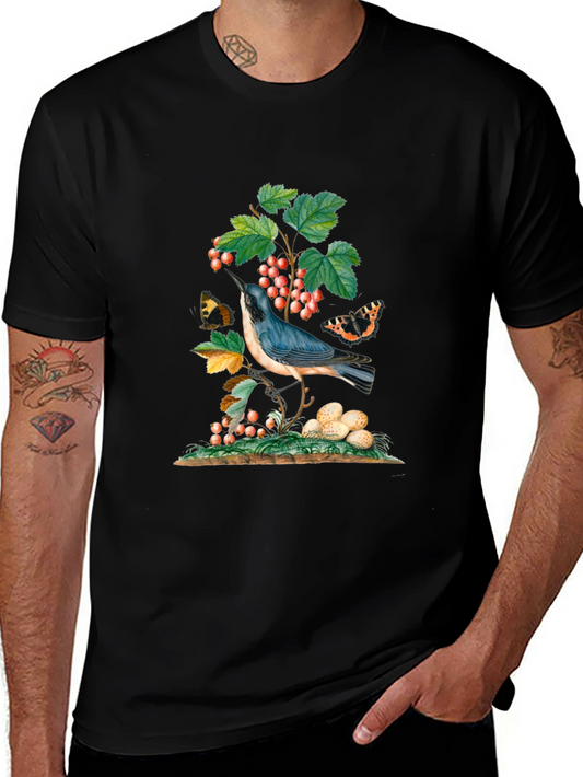Vintage Bird & Berries Graphic T-Shirt