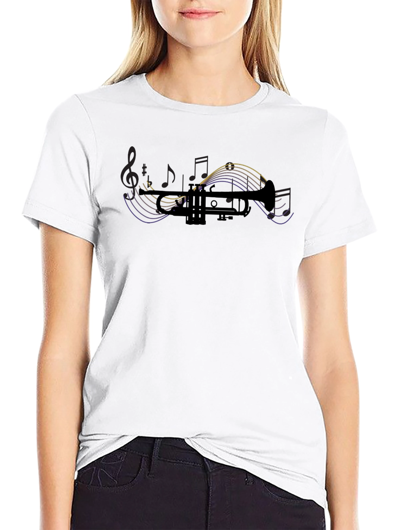 Trumpet Music Note Graphic T-Shirt - Black