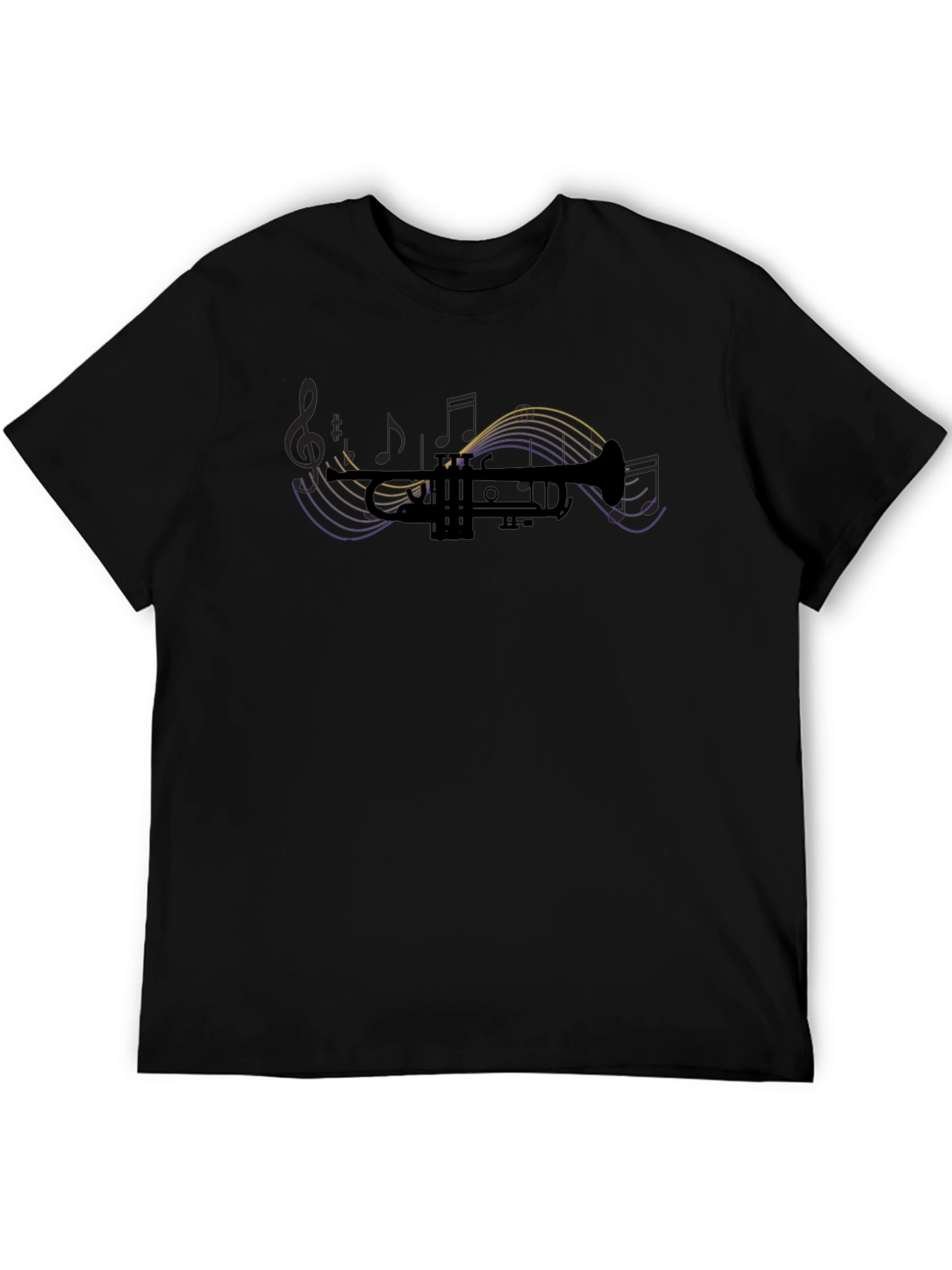 Trumpet Music Note Graphic T-Shirt - Black