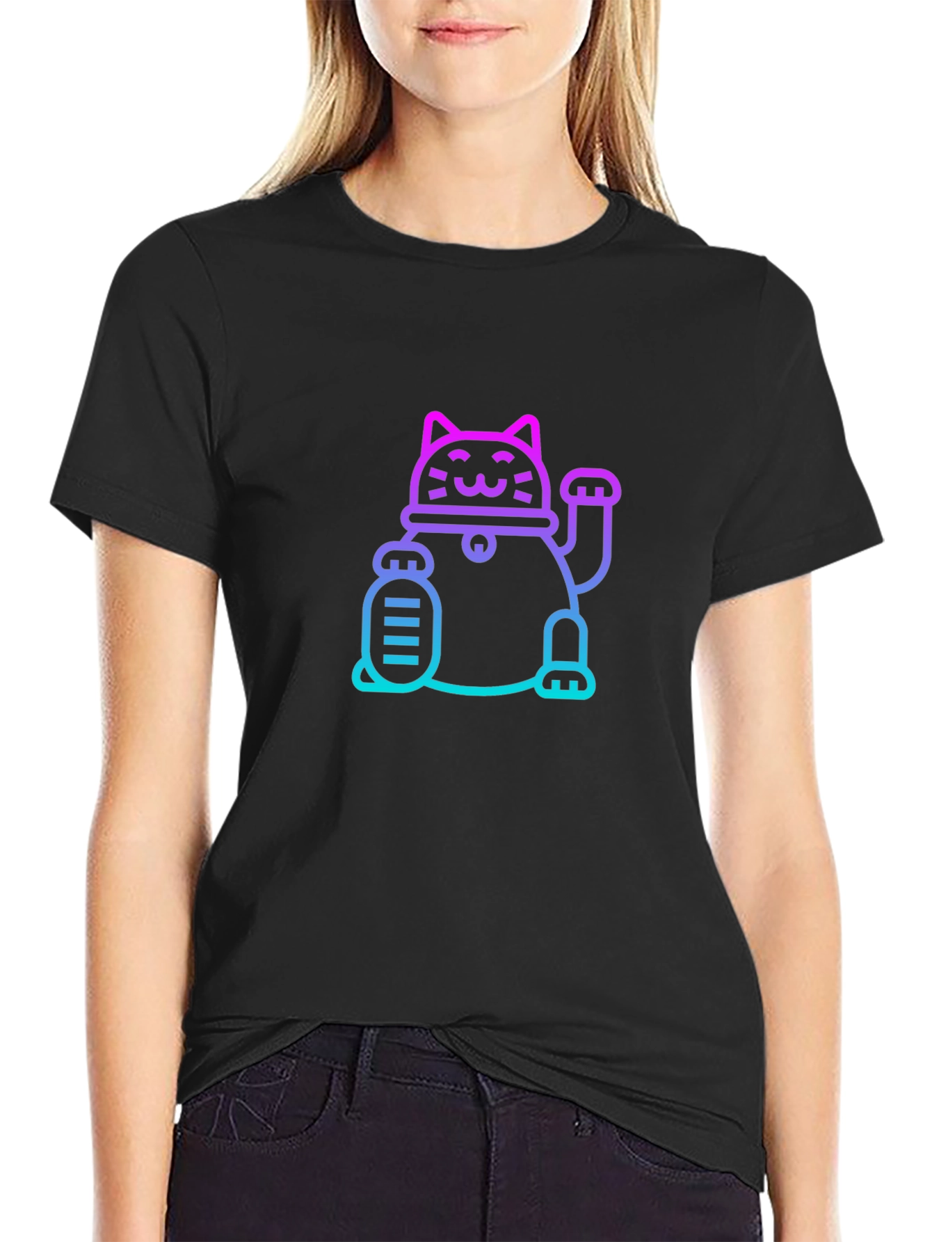 Lucky Cat Graphic Tee - Unisex Black T-Shirt