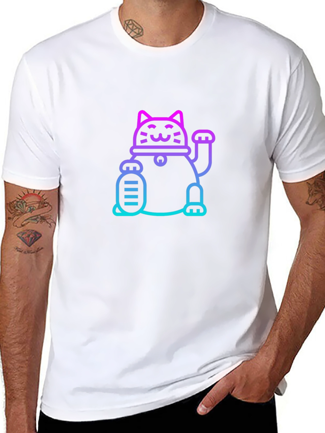 Lucky Cat Graphic Tee - Unisex Black T-Shirt