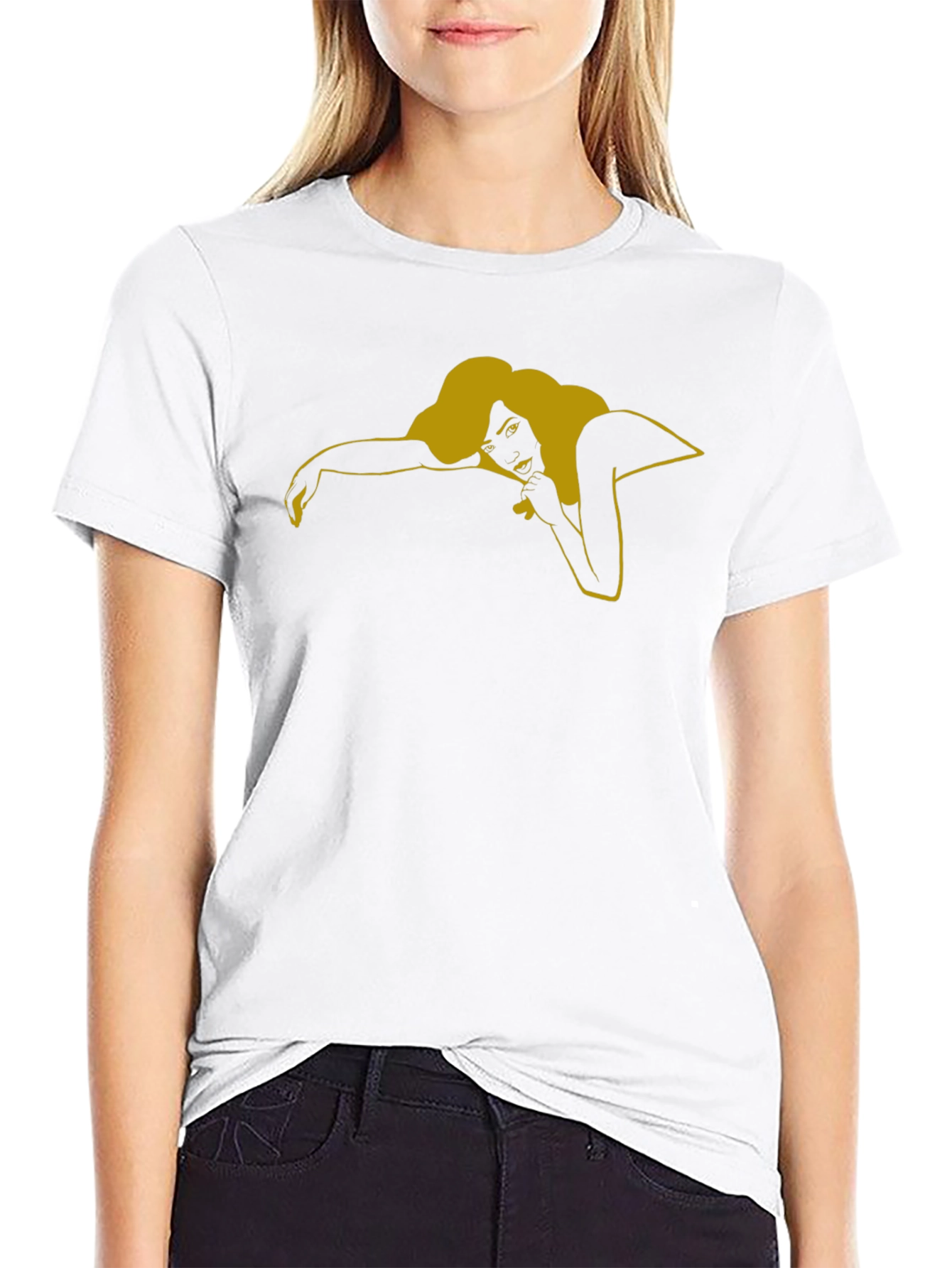 Black T-Shirt with Graphic Woman Design