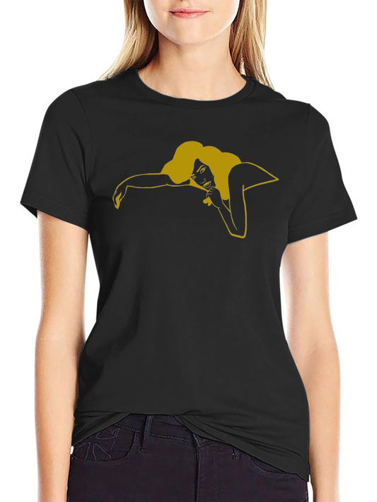 Black T-Shirt with Graphic Woman Design