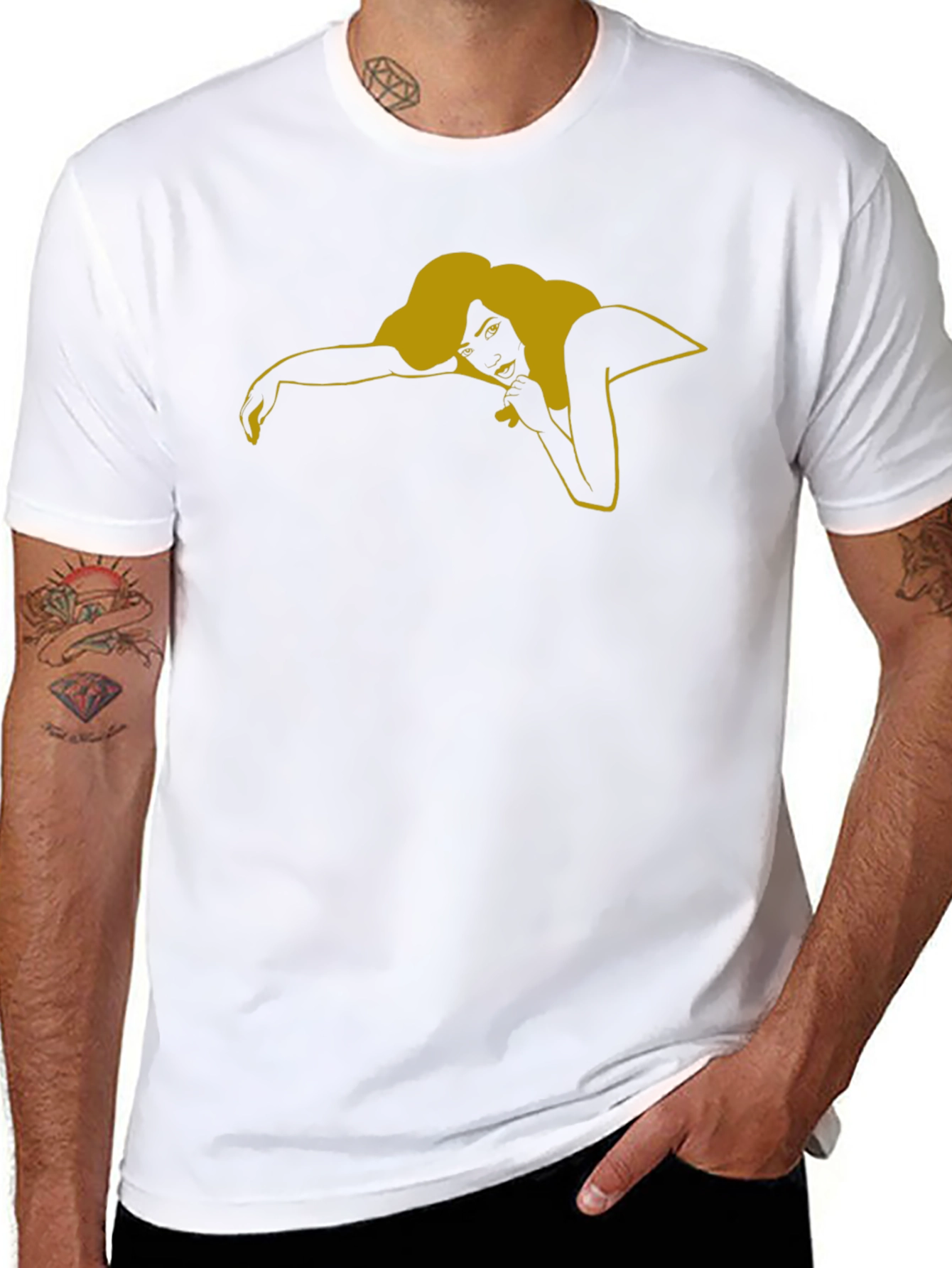 Black T-Shirt with Graphic Woman Design