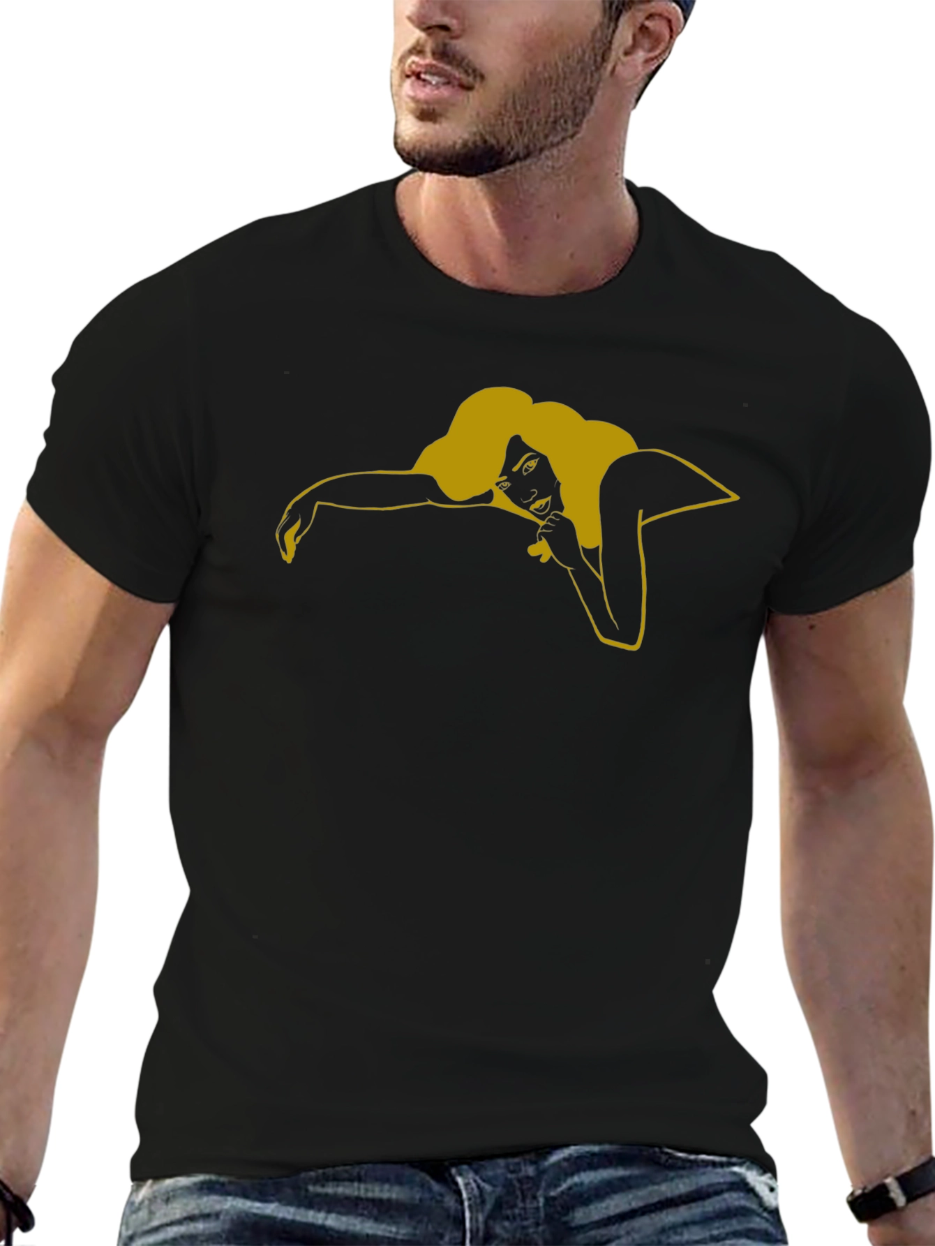 Black T-Shirt with Graphic Woman Design