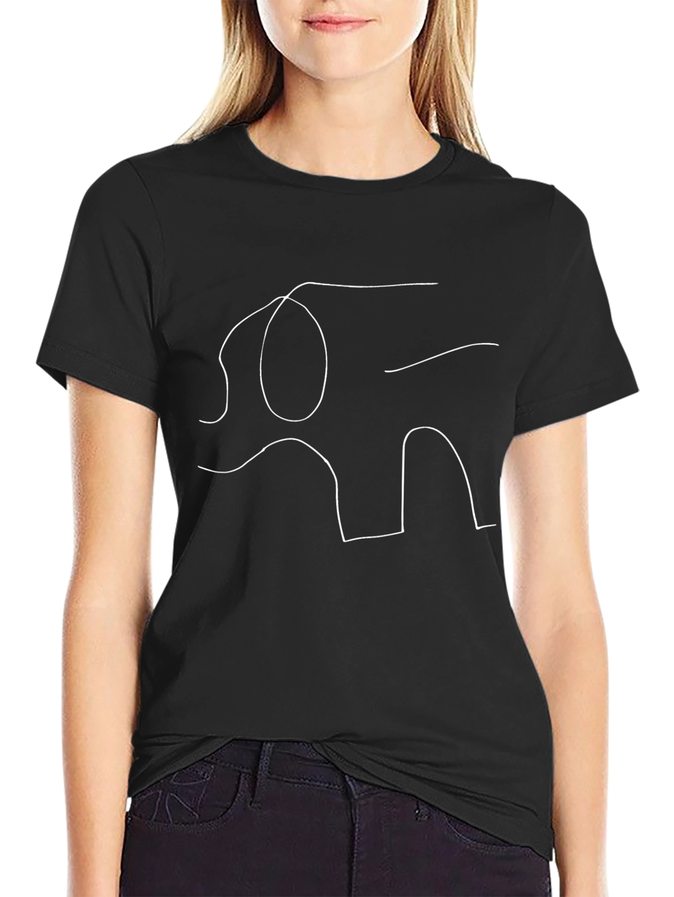 Minimalist Elephant Line Art Black T-Shirt