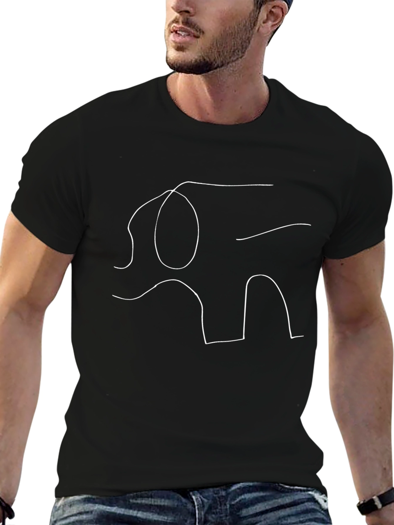 Minimalist Elephant Line Art Black T-Shirt