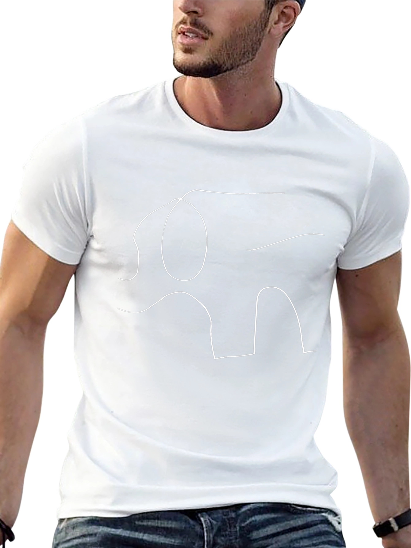 Minimalist Elephant Line Art Black T-Shirt