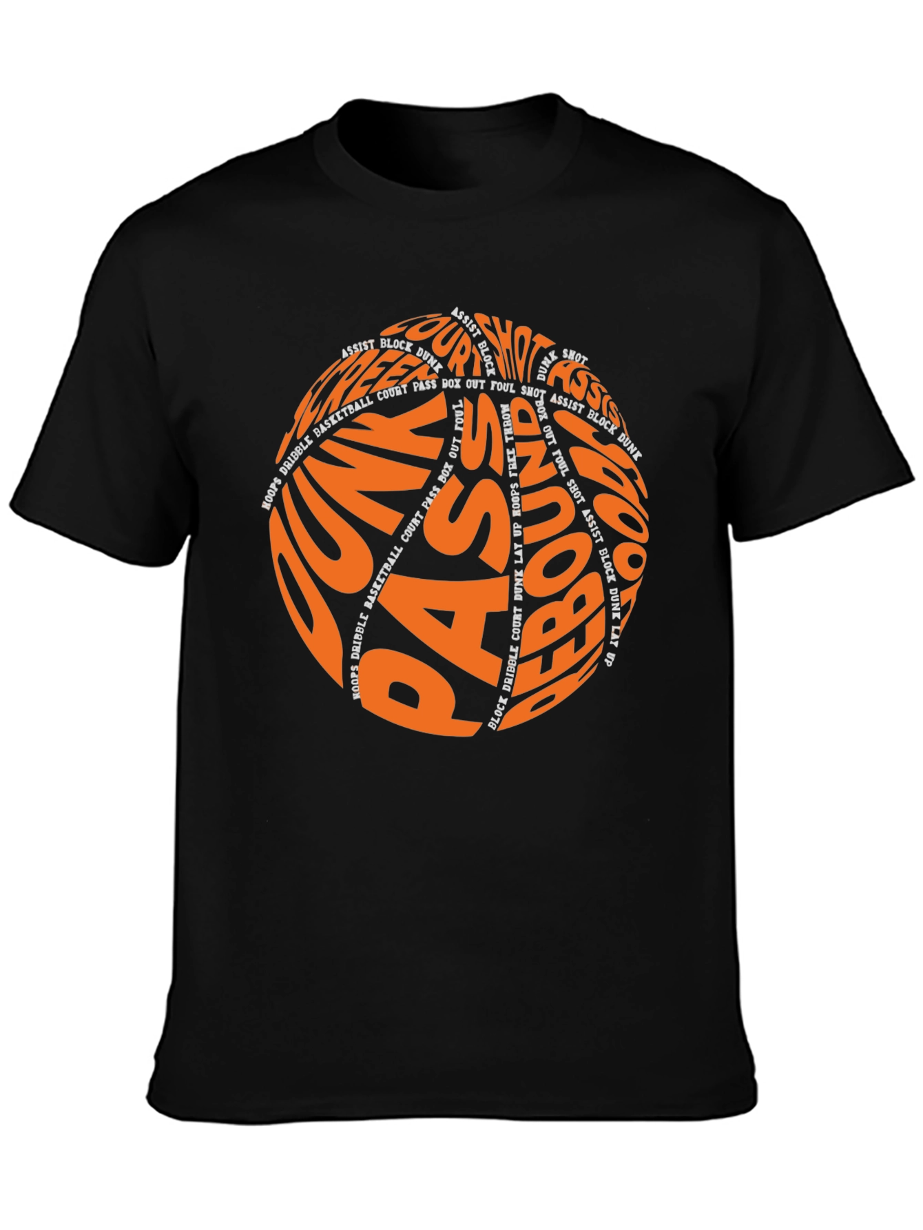 Basketball Word Art T-Shirt - Dunk Pass Rebound