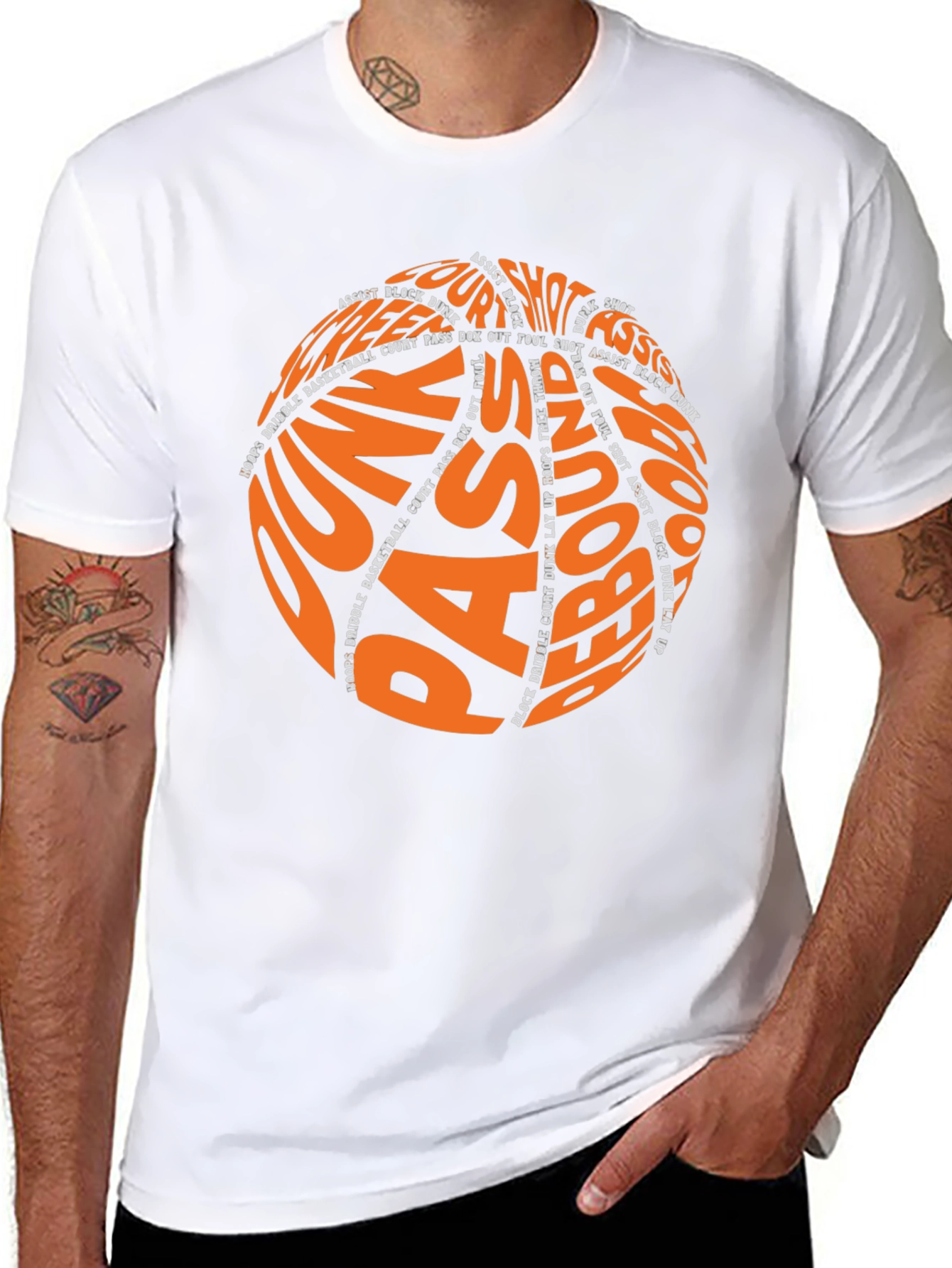 Basketball Word Art T-Shirt - Dunk Pass Rebound