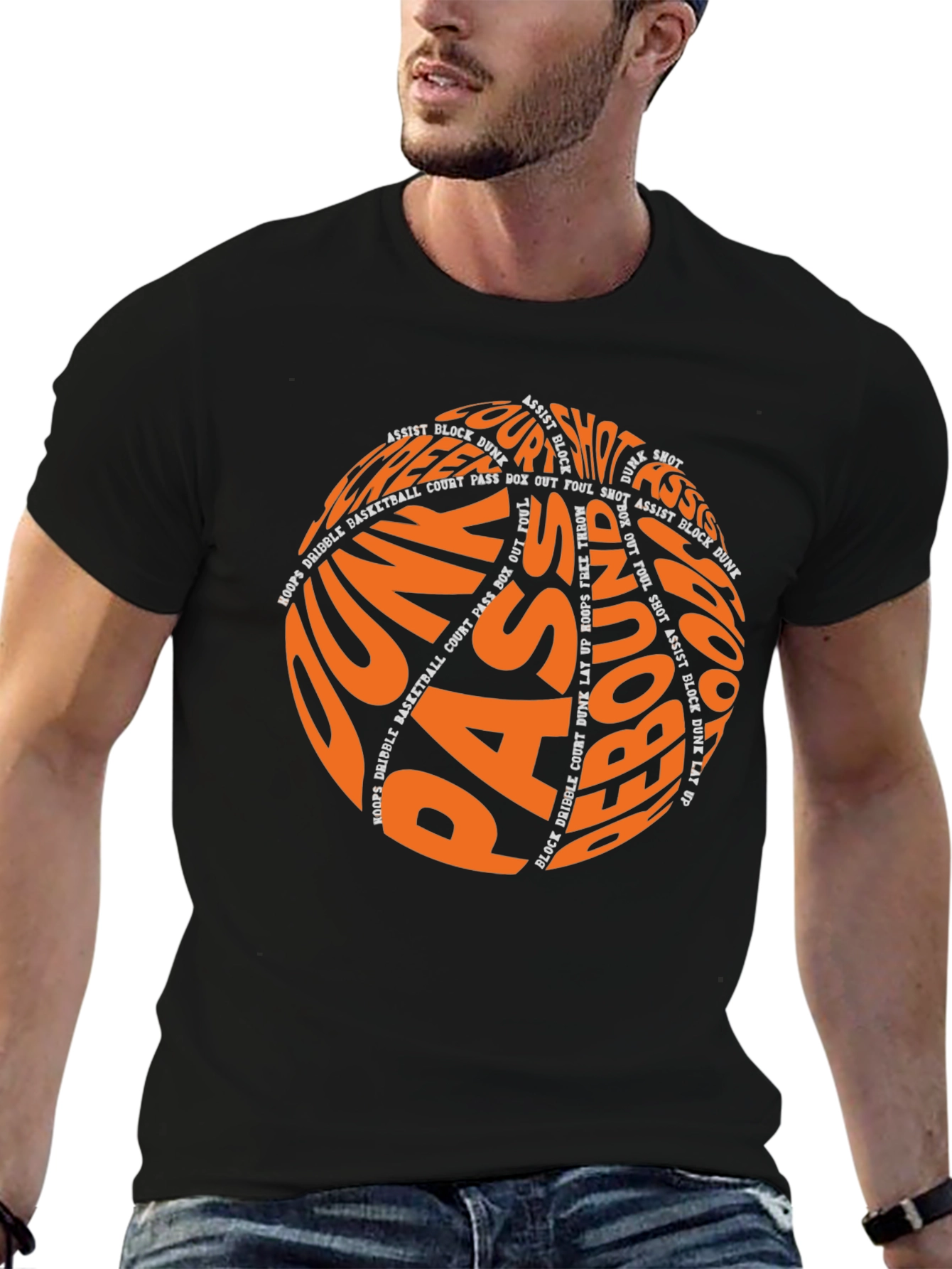 Basketball Word Art T-Shirt - Dunk Pass Rebound