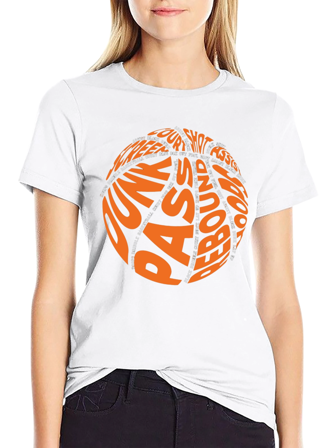 Basketball Word Art T-Shirt - Dunk Pass Rebound