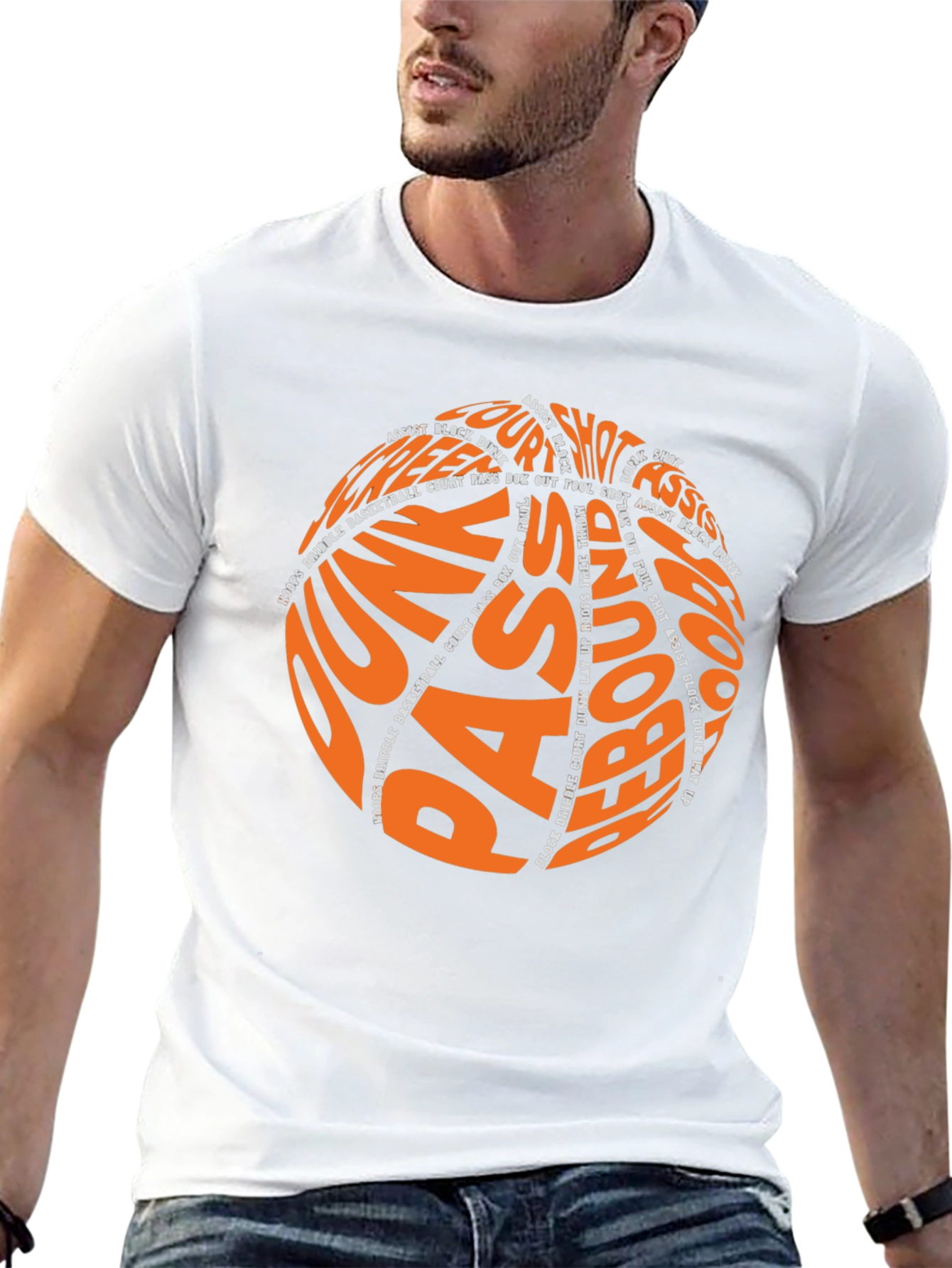 Basketball Word Art T-Shirt - Dunk Pass Rebound