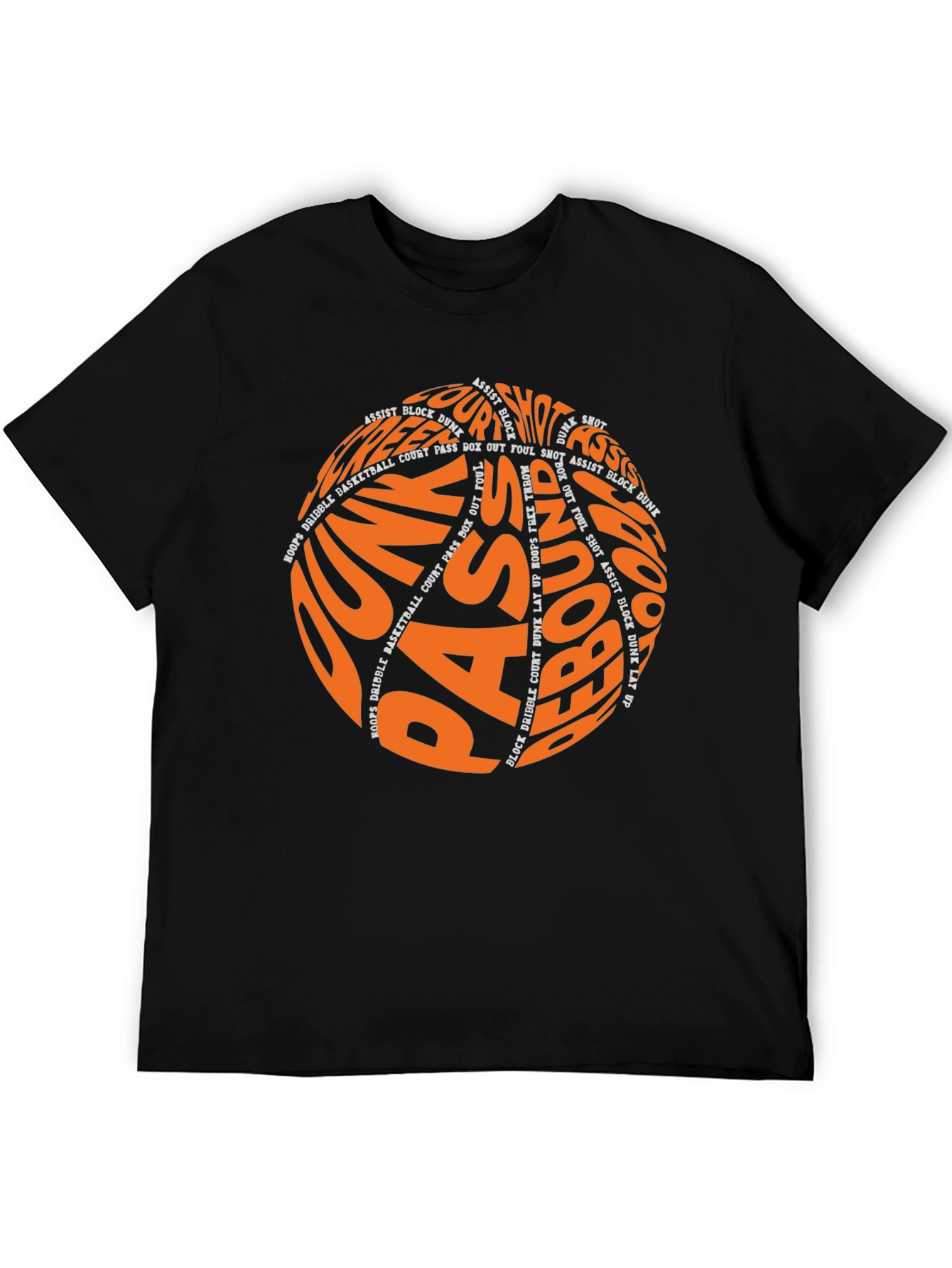 Basketball Word Art T-Shirt - Dunk Pass Rebound